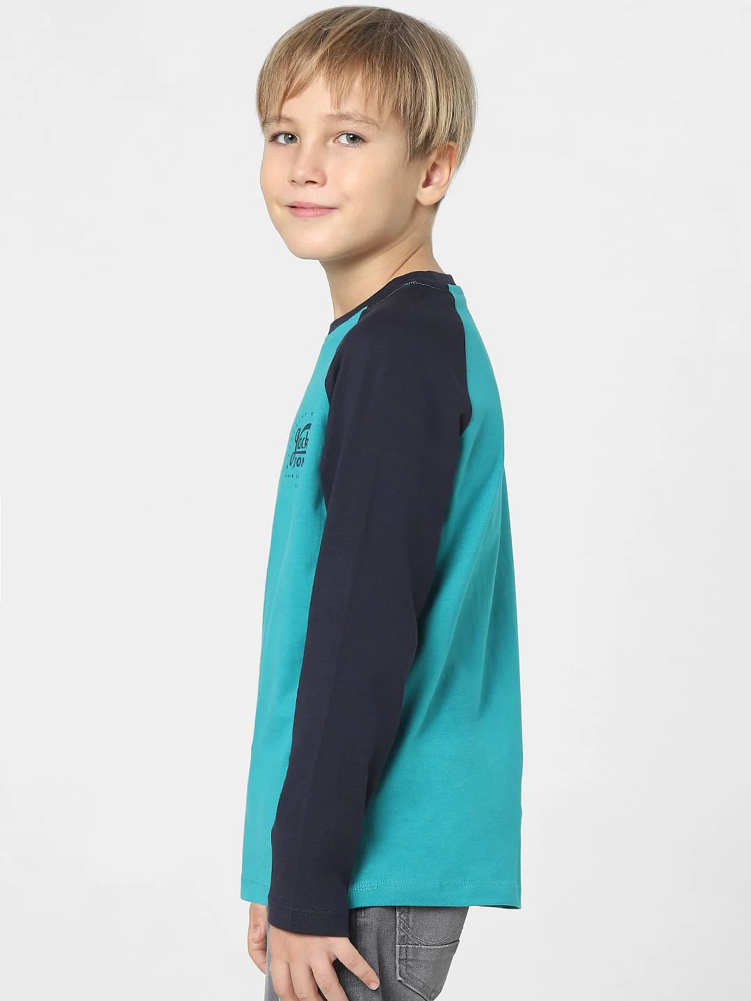 Boys Blue Colourblocked Full Sleeves T-shirt - Image 3