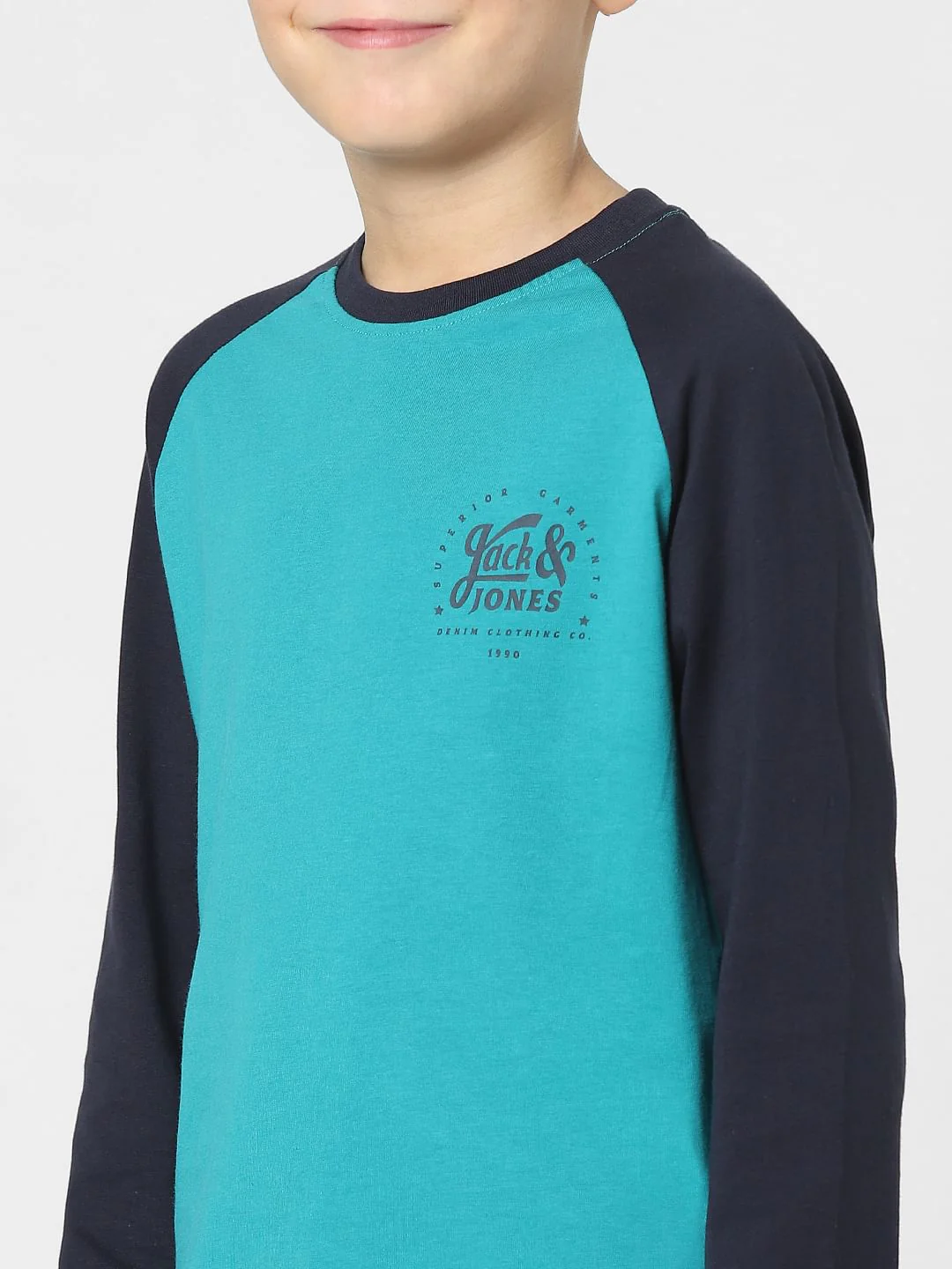 Boys Blue Colourblocked Full Sleeves T-shirt - Image 5