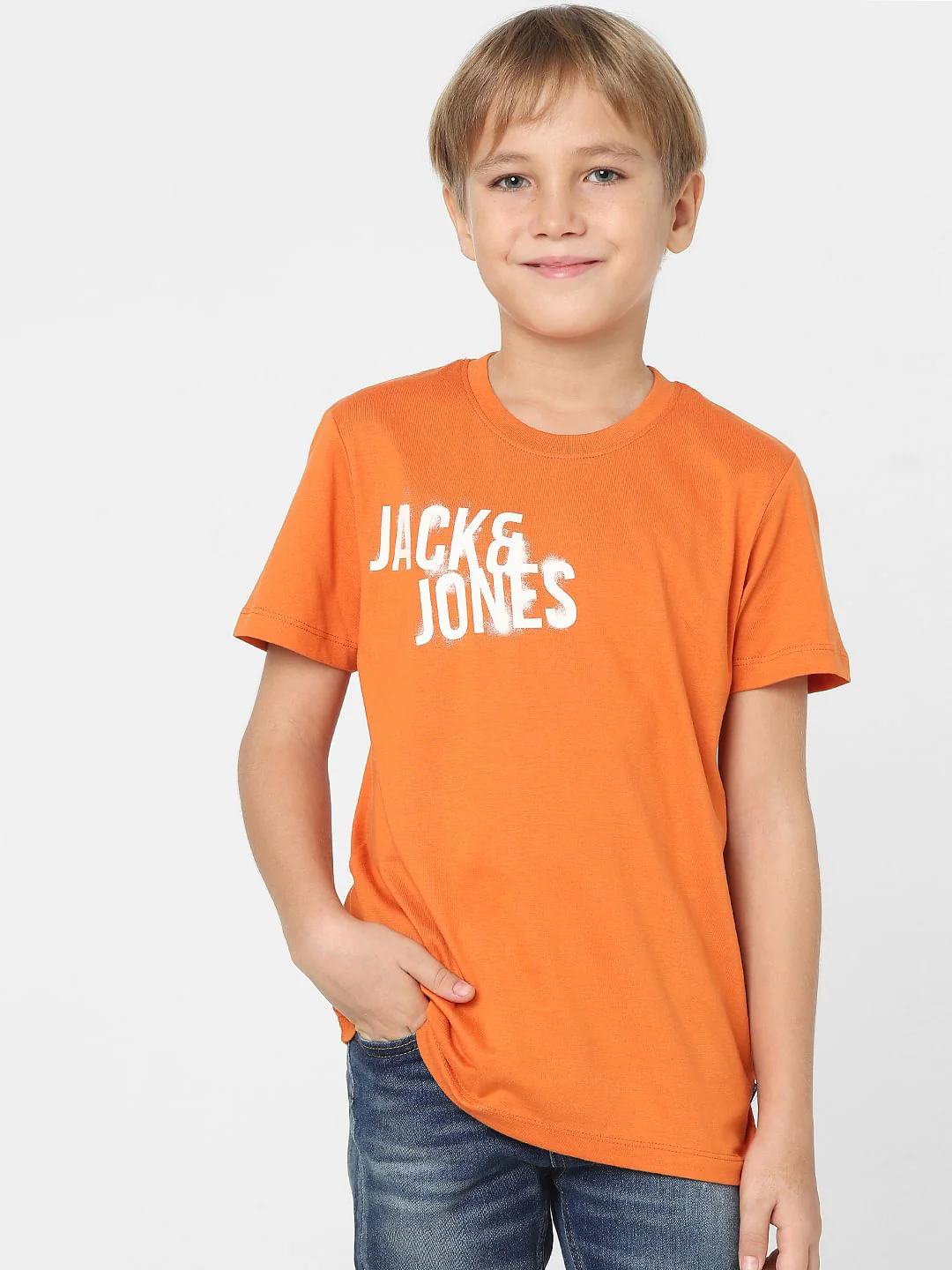 Boys Orange Logo Print Crew Neck T-shirt - Image 2