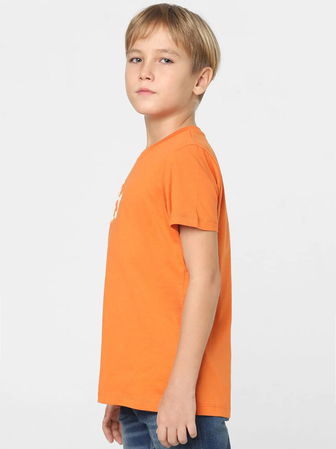 Boys Orange Logo Print Crew Neck T-shirt - Image 3