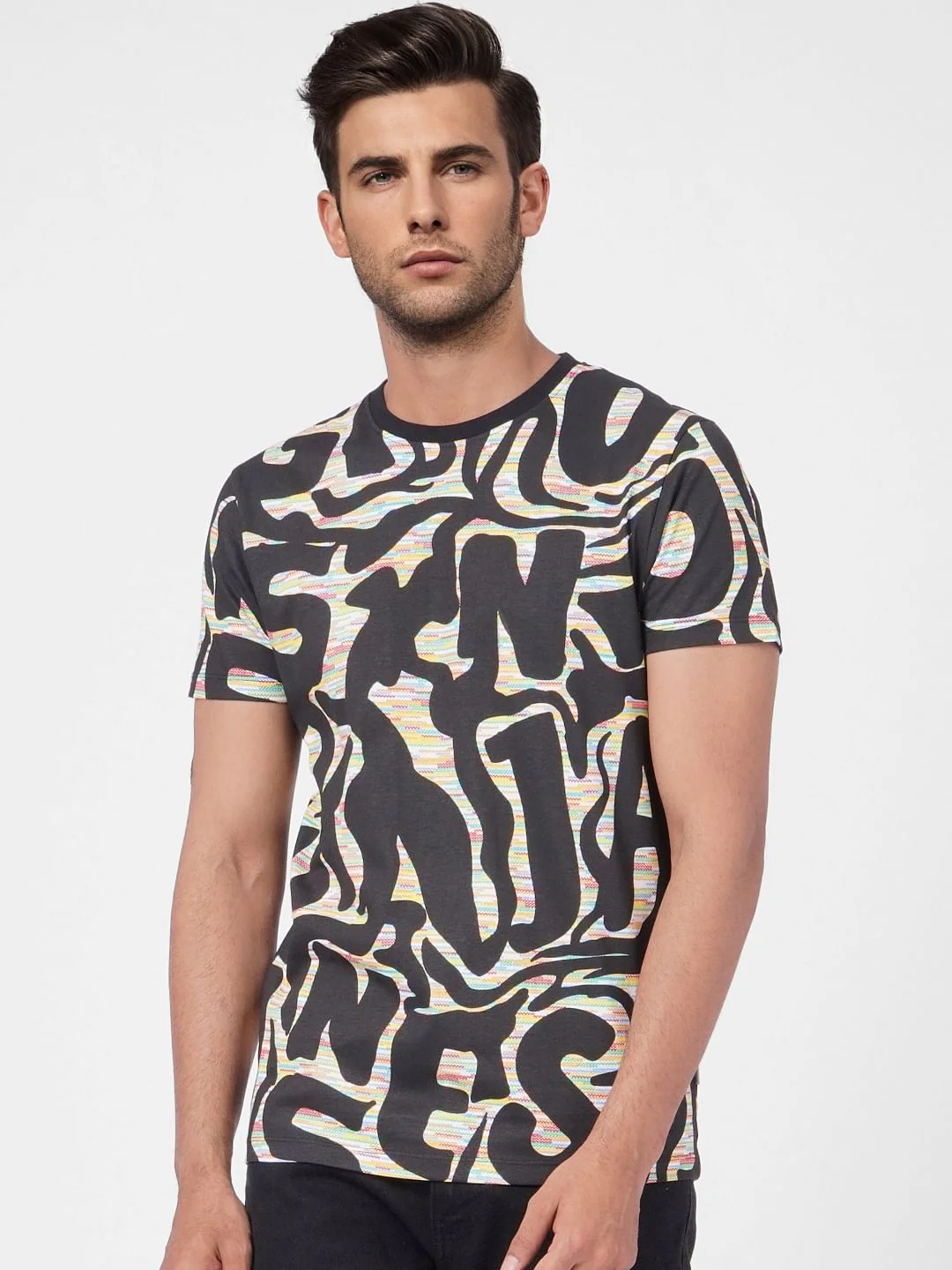 Black Graphic Print Crew Neck T-shirt - Image 2