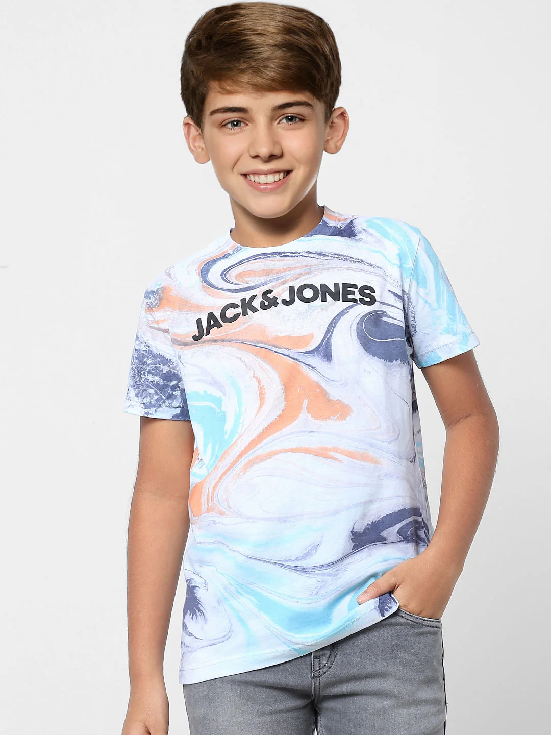 Boys Blue Logo Print Crew Neck T-shirt - Image 2