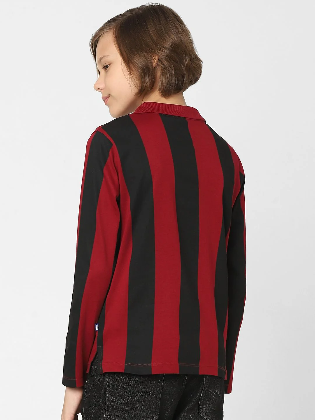 Boys Red Striped Polo Neck T-shirt - Image 4