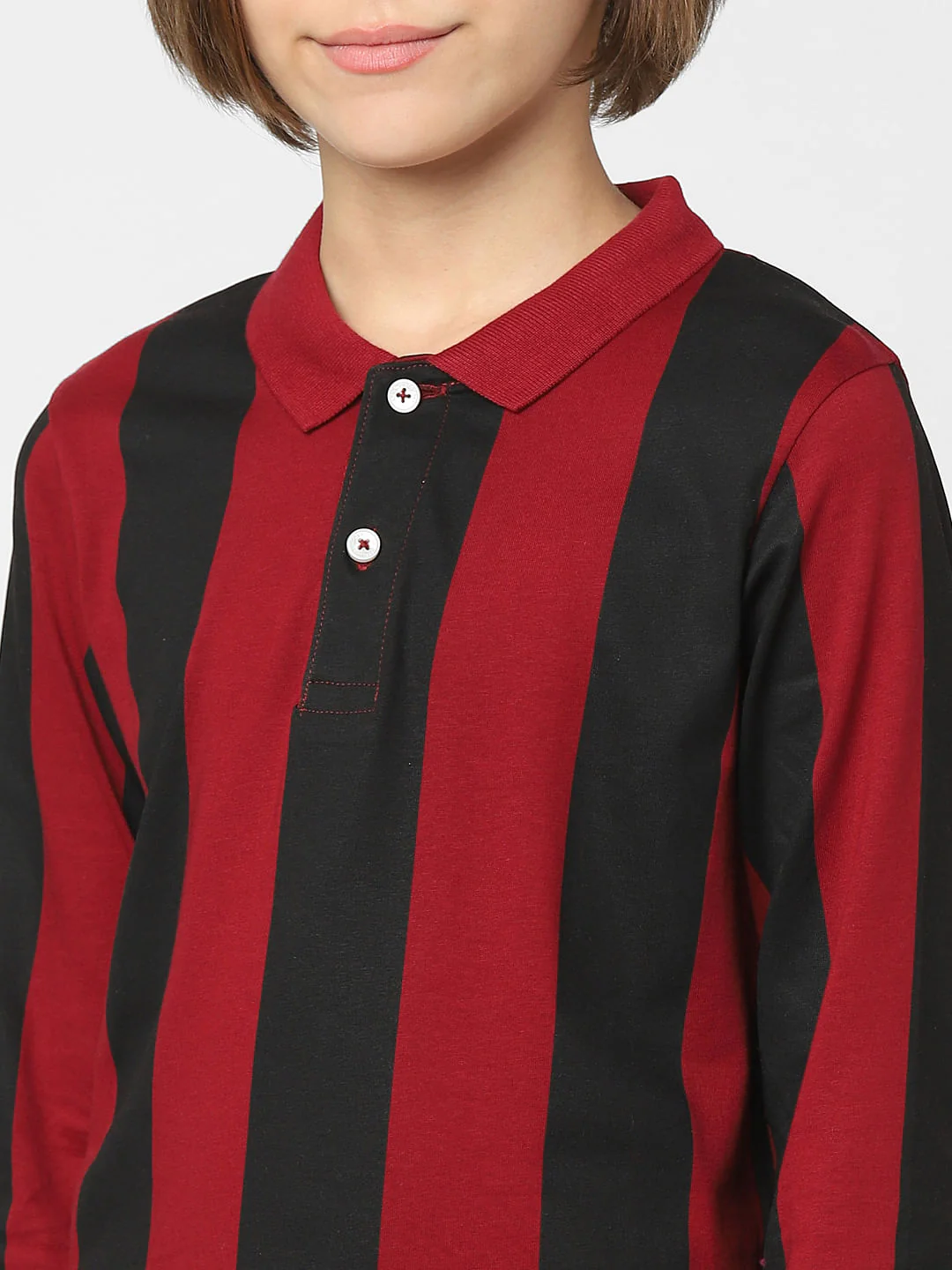 Boys Red Striped Polo Neck T-shirt - Image 5