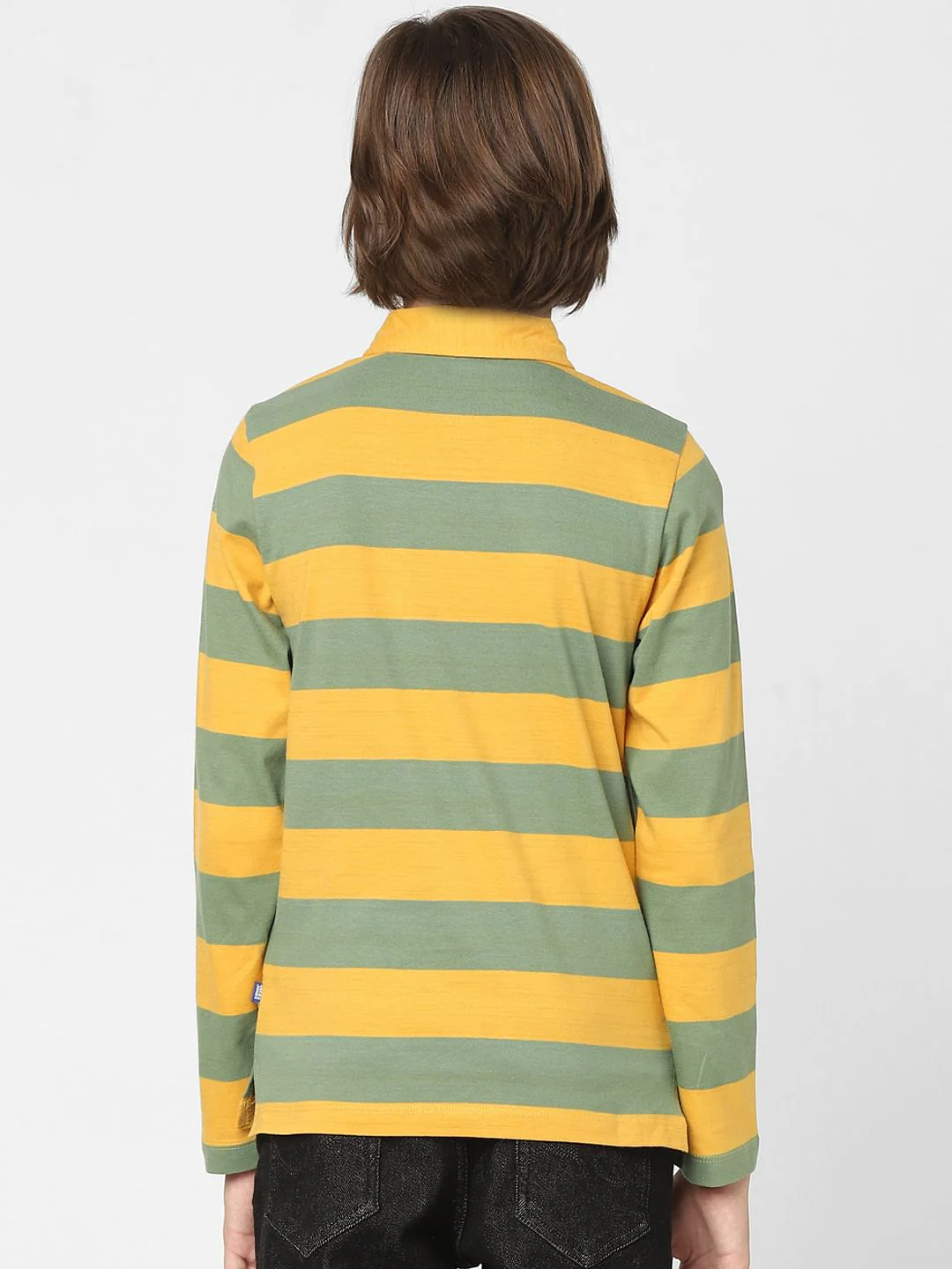 Boys Green Striped Polo Neck T-shirt - Image 4