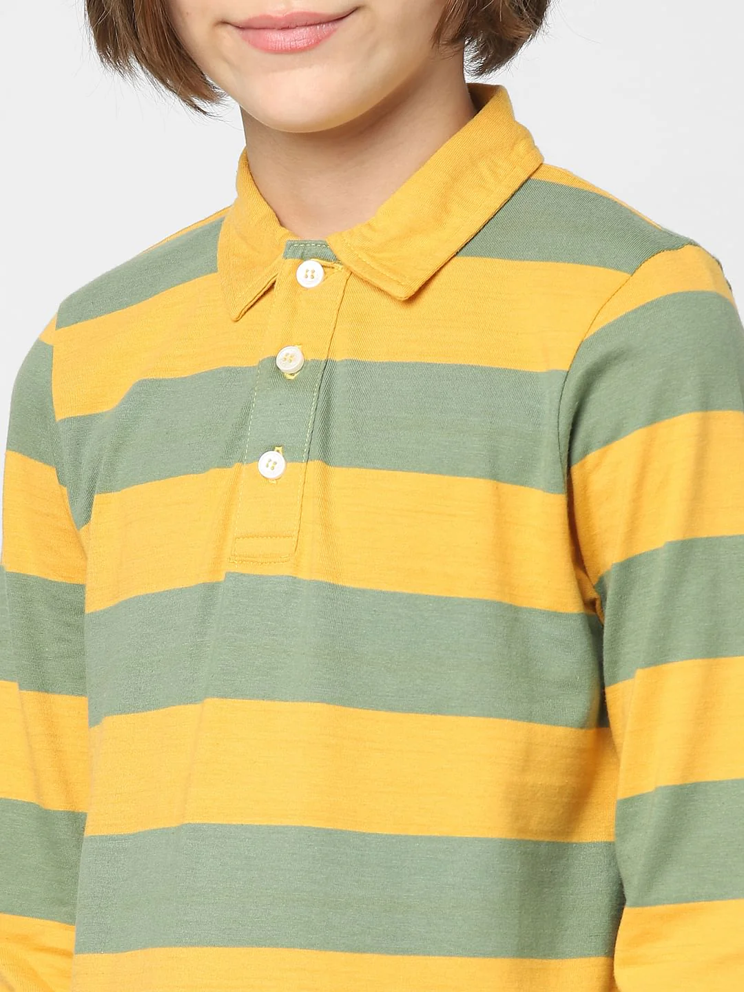 Boys Green Striped Polo Neck T-shirt - Image 5