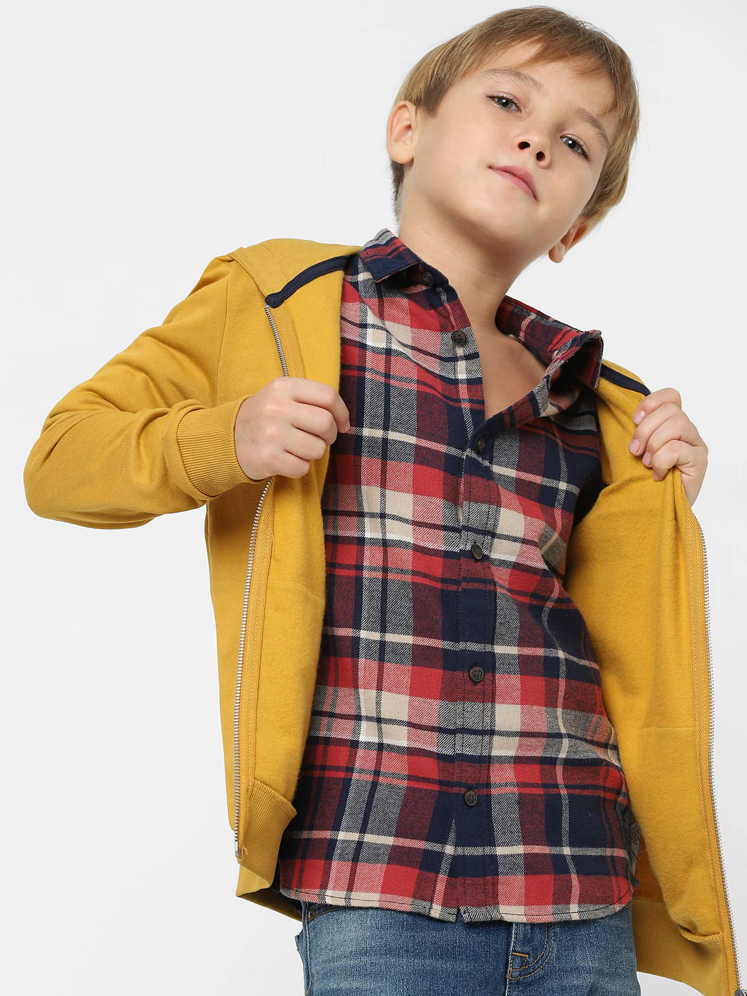 Boys Red Check Full Sleeves Shirt