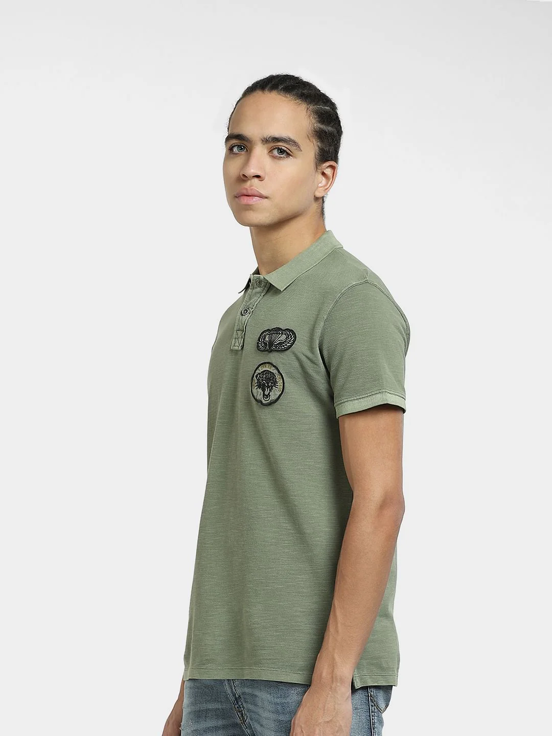 Green Embordered Patch Polo T-shirt - Image 3