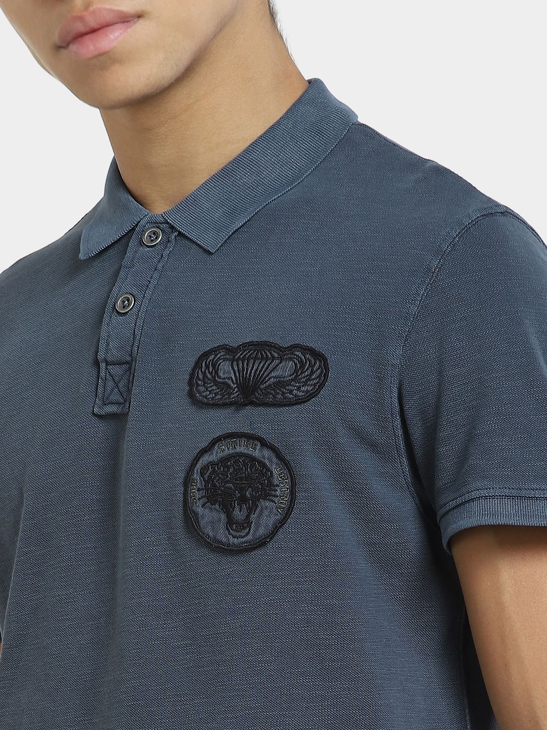 Green Embordered Patch Polo T-shirt - Image 5