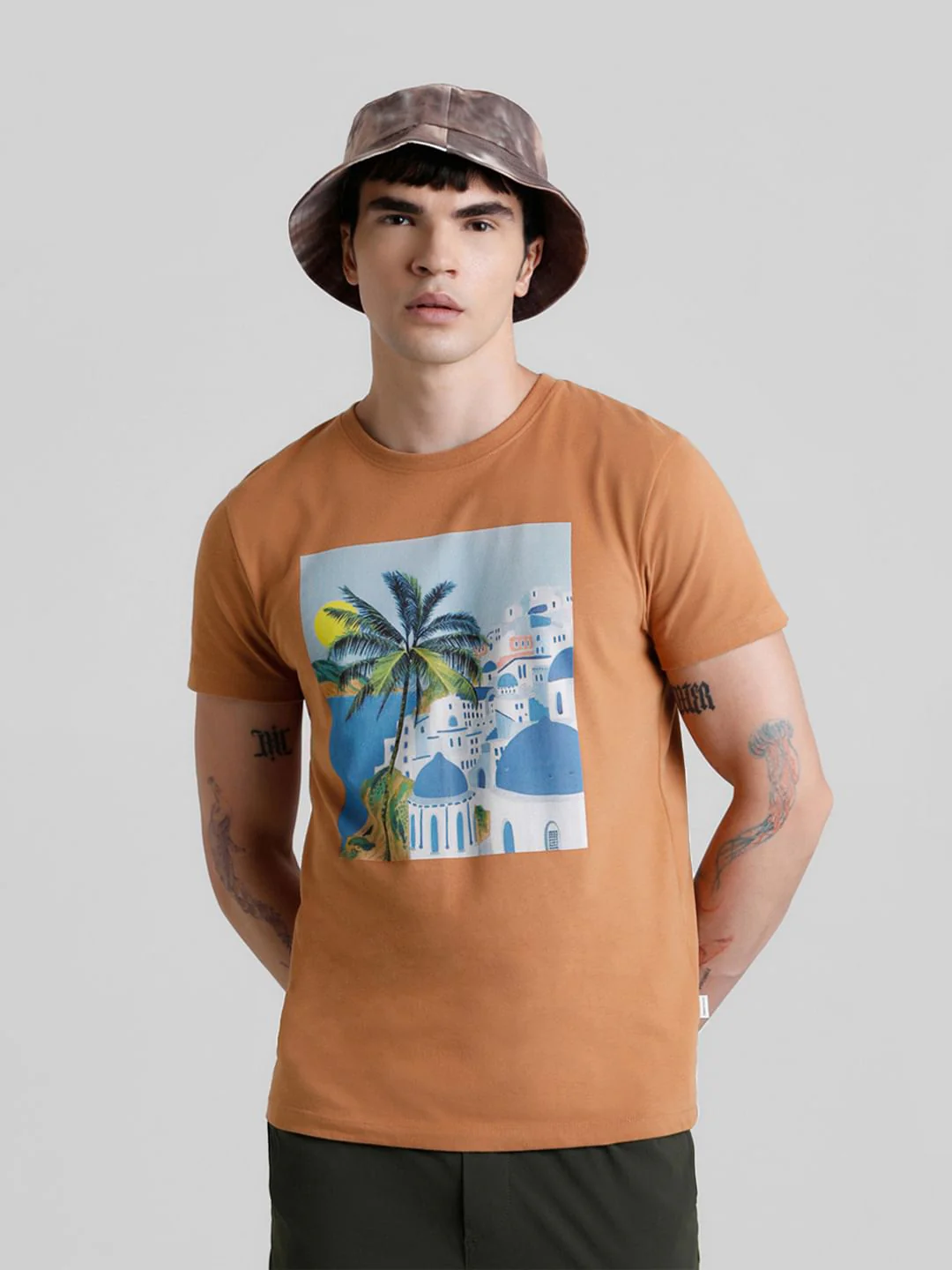 Brown Graphic Print Crew Neck T-shirt