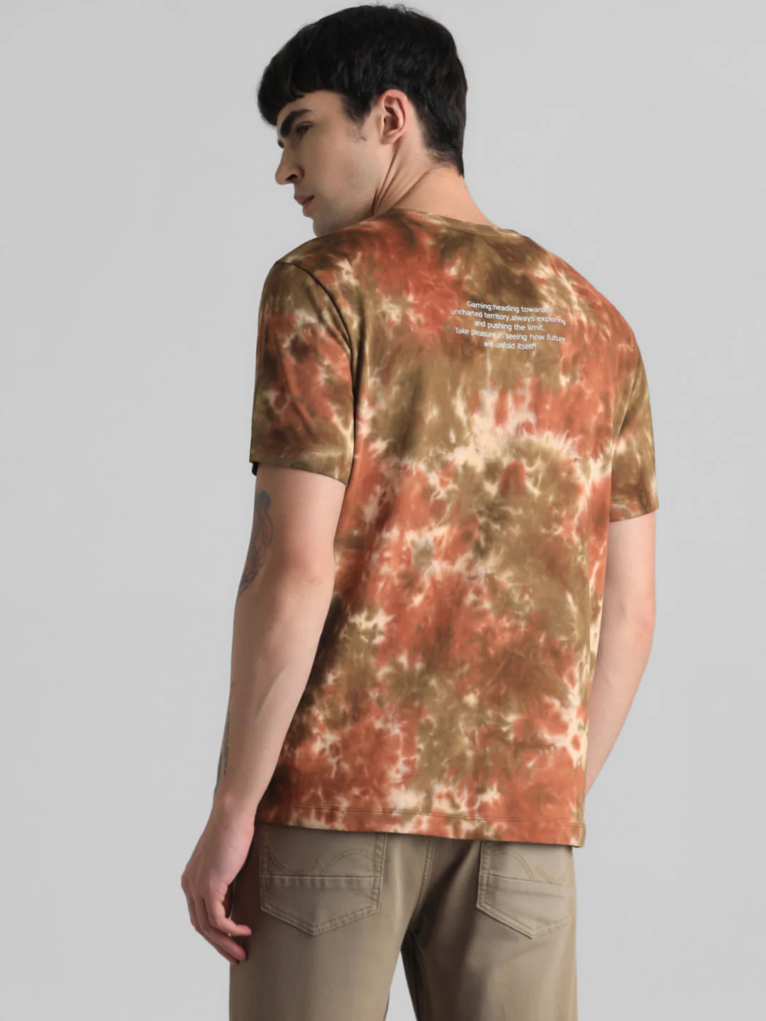 Brown Tie-Dye Crew Neck T-shirt - Image 4
