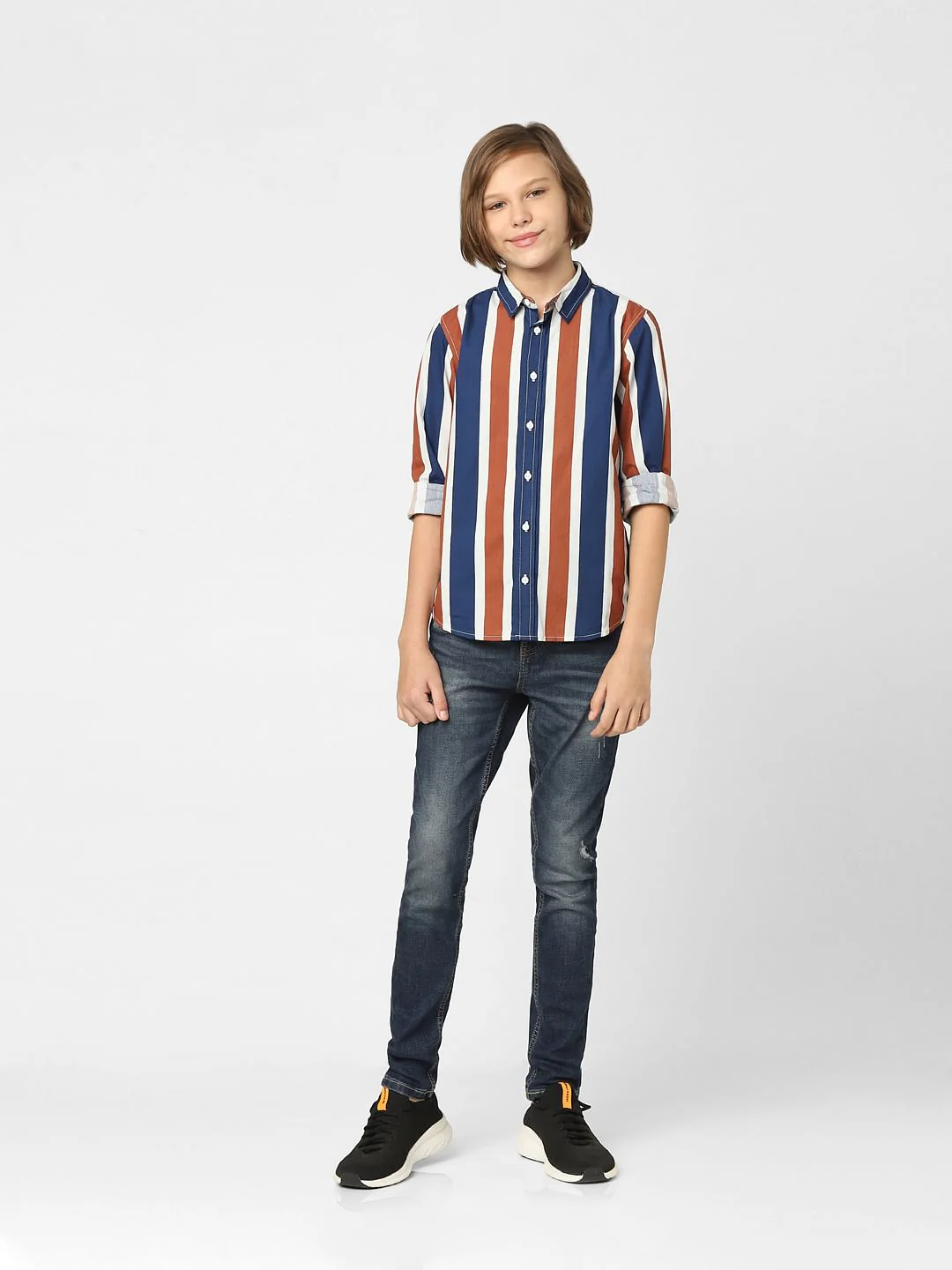 Boys Blue Striped Full Sleeves Shirt - Image 6