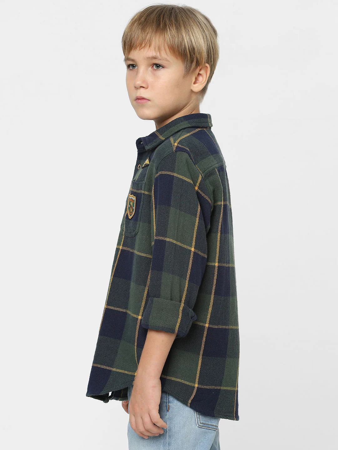 Boys Green Check Print Full Sleeves Shirt - Image 3