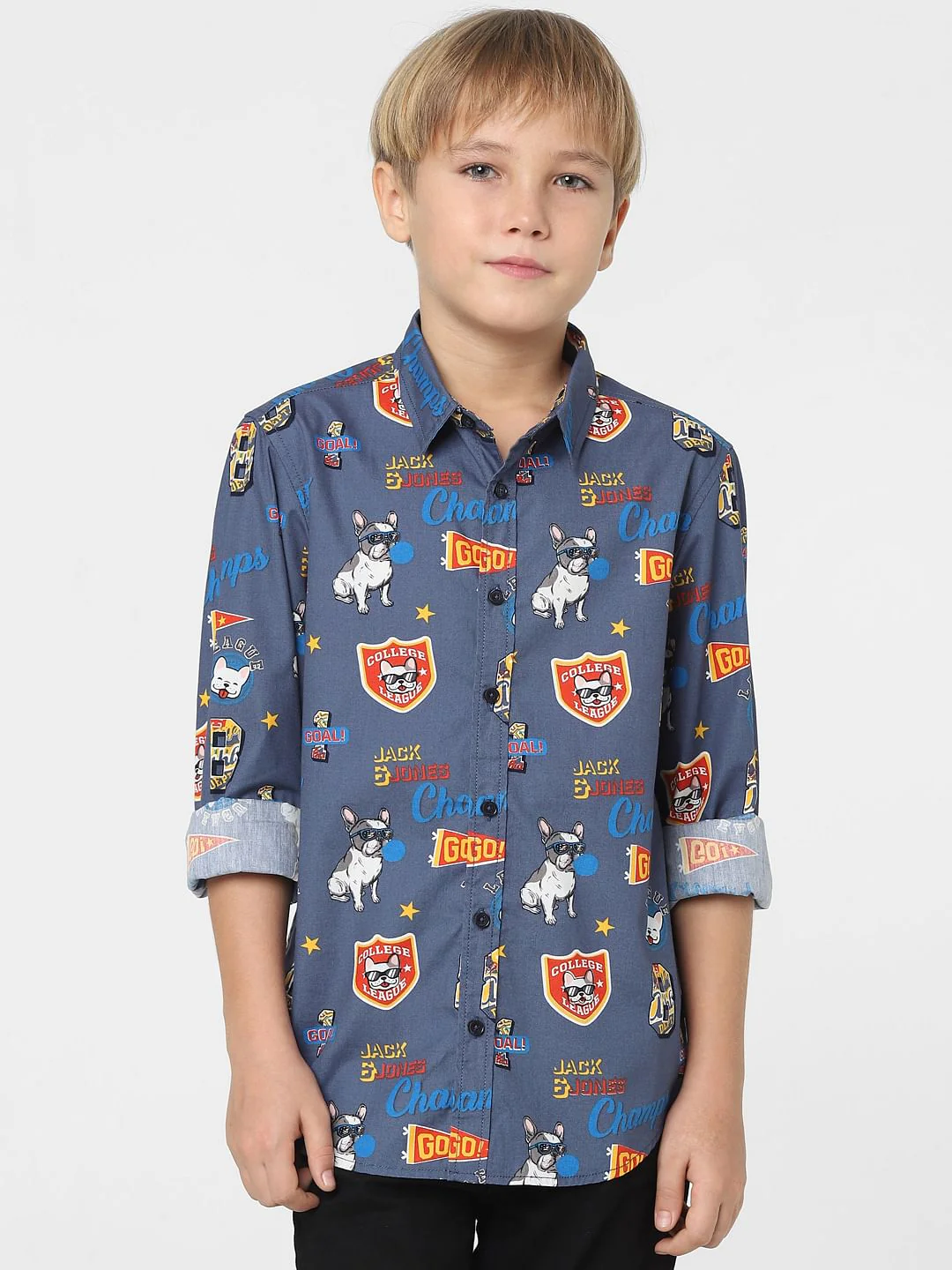 Boys Blue Graphic Print Full Sleeves Shirt - Image 2