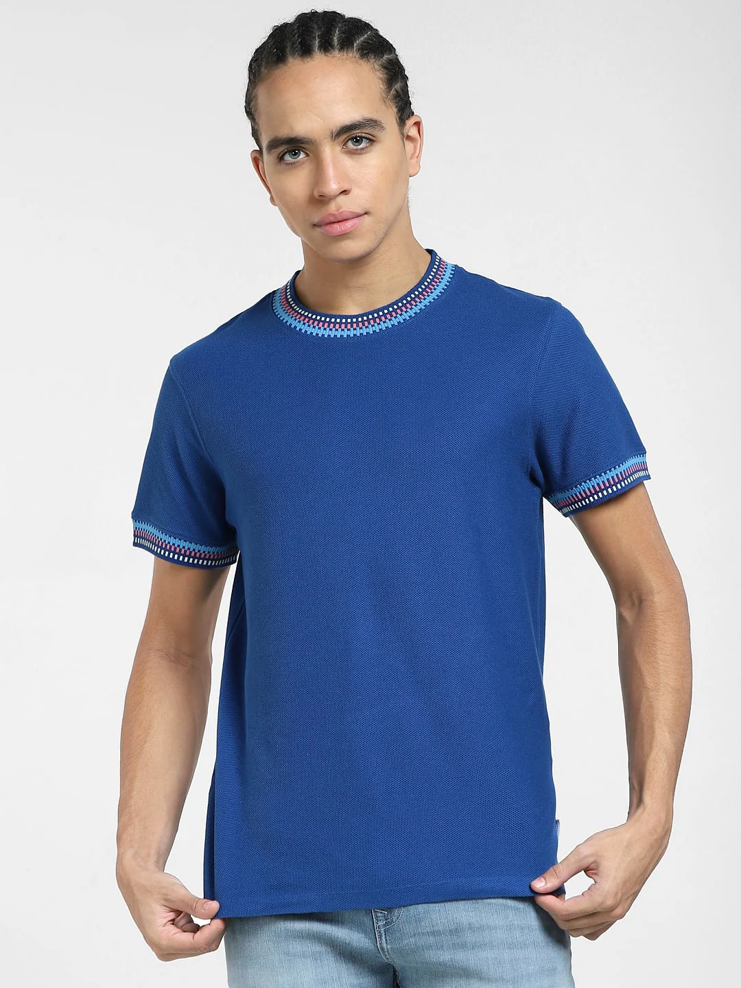 Blue Patchwork Detail T-shirt - Image 2