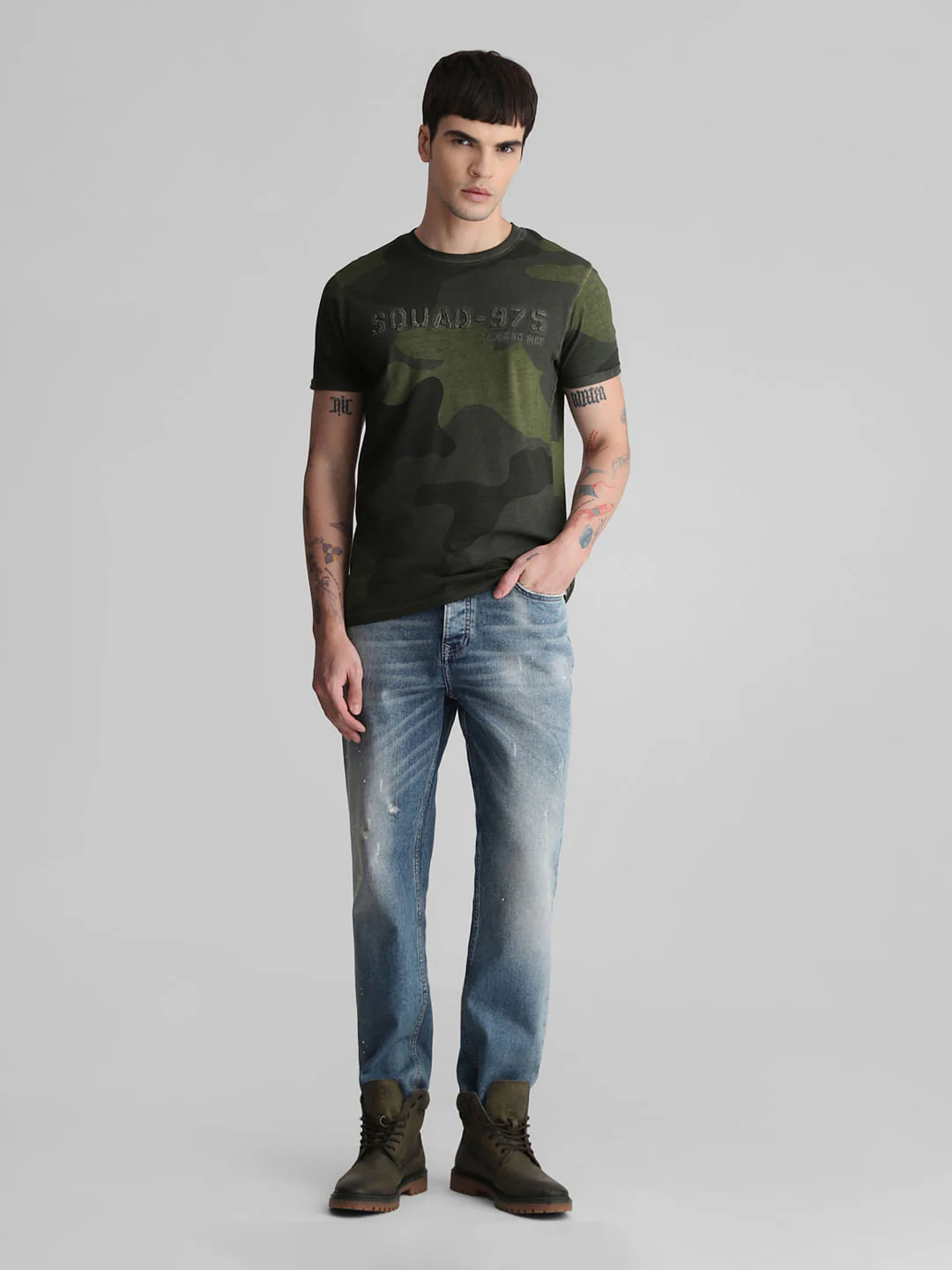 Green Camo Print Crew Neck T-shirt - Image 6
