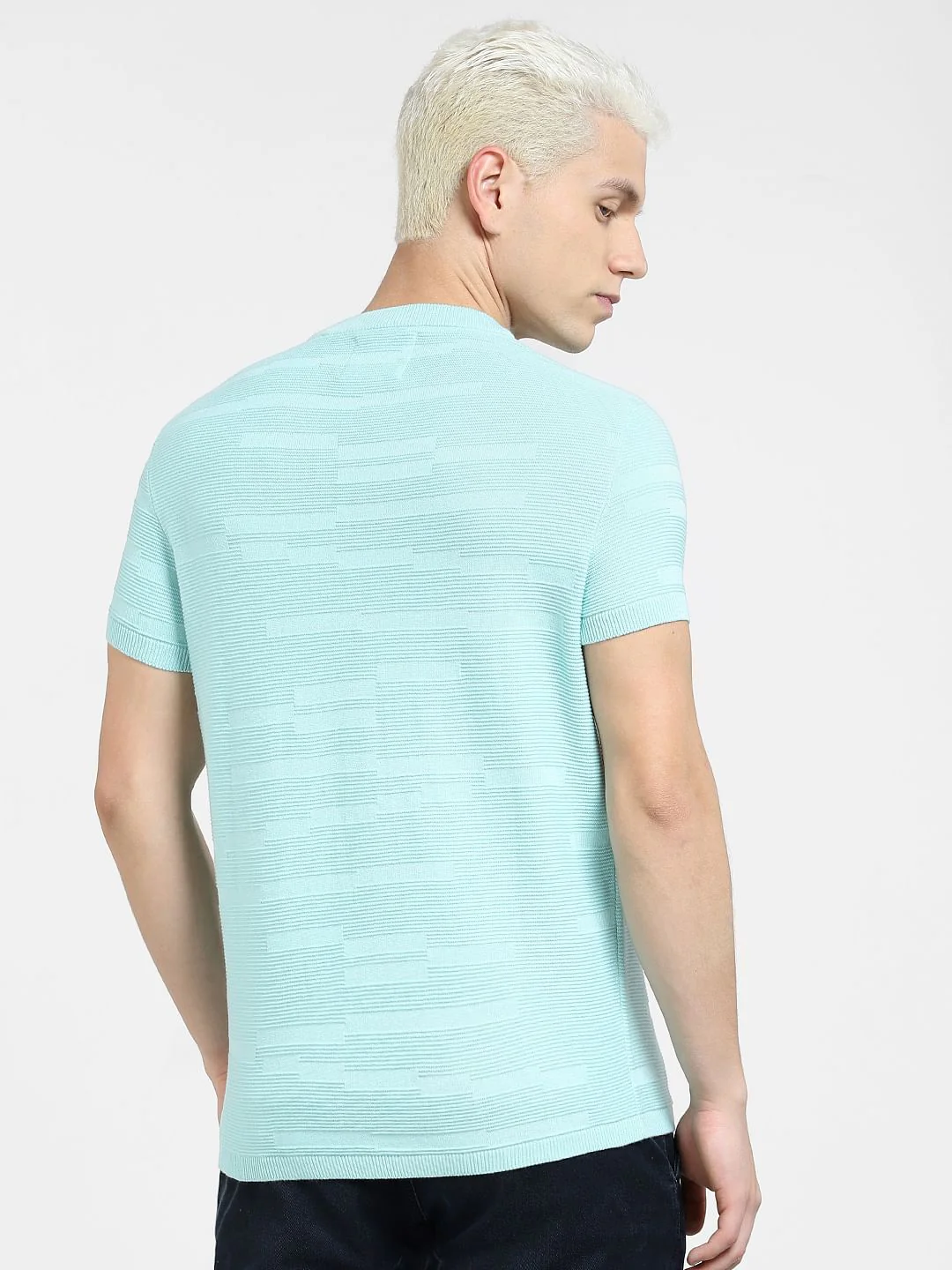 Blue Knit Crew Neck T-shirt - Image 4