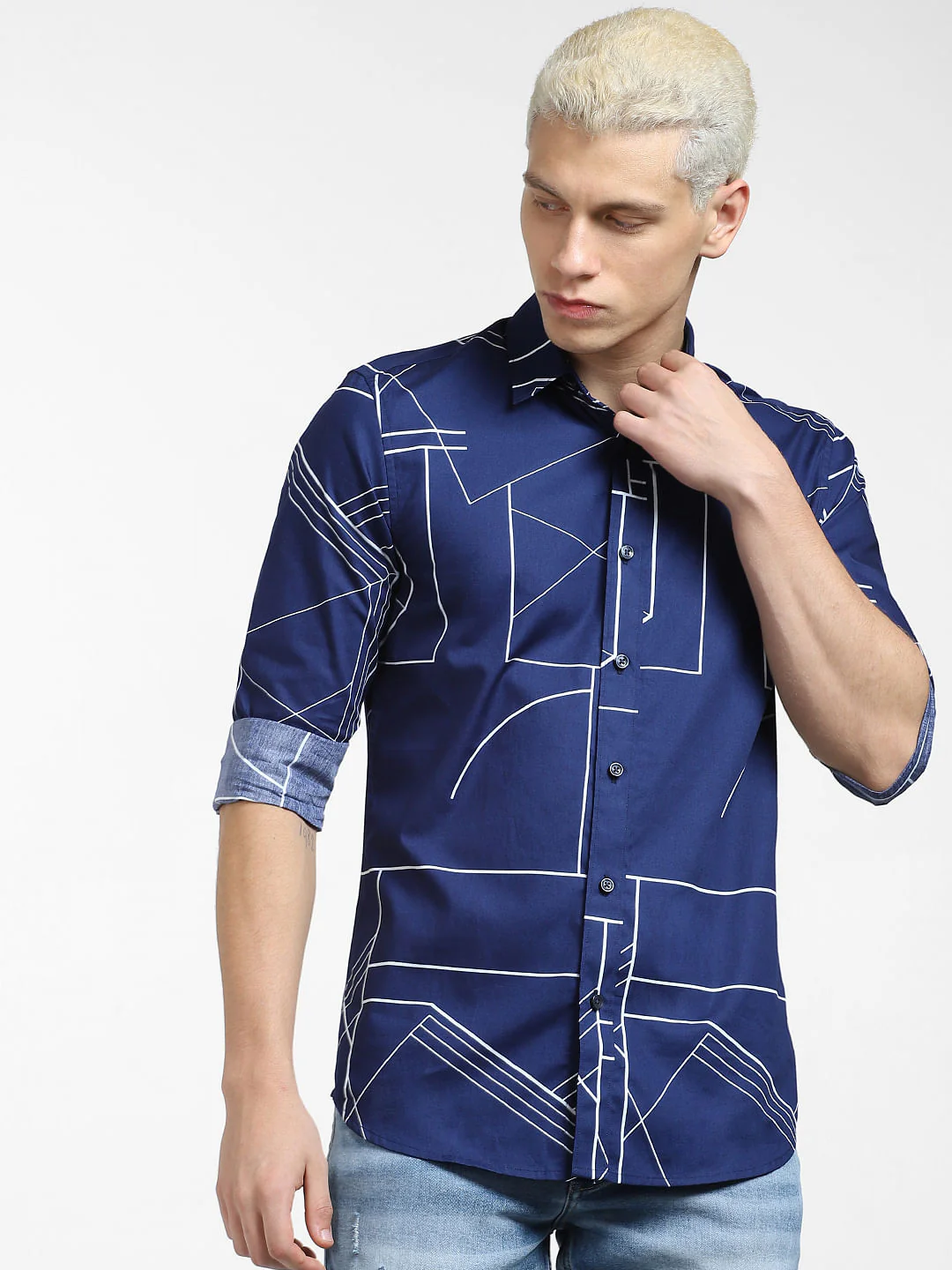 Blue Printed Full Sleeves Shirt - Image 2
