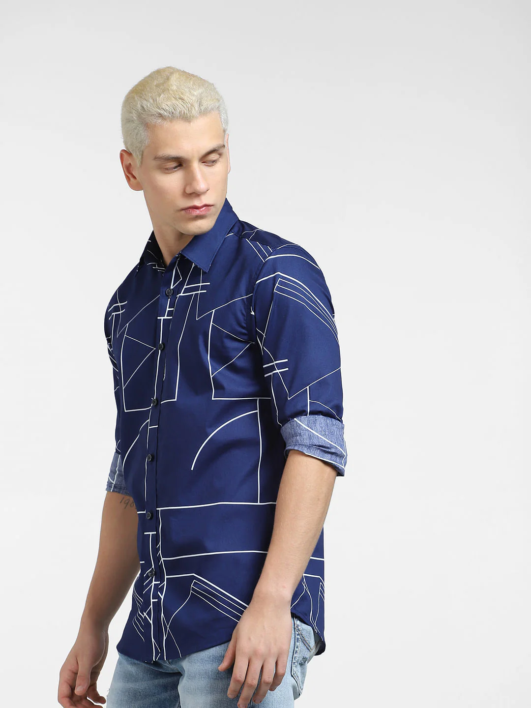 Blue Printed Full Sleeves Shirt - Image 3