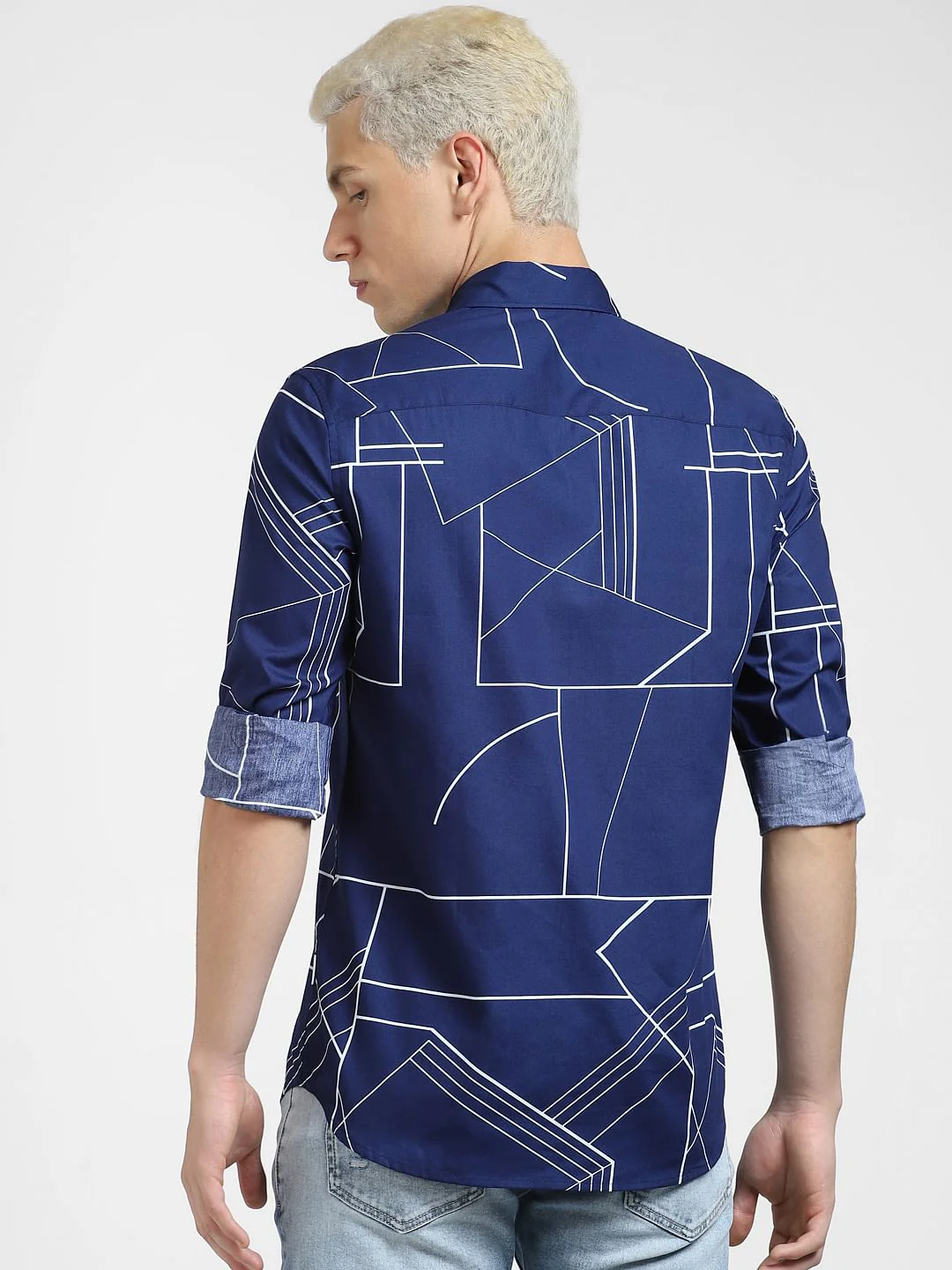 Blue Printed Full Sleeves Shirt - Image 4