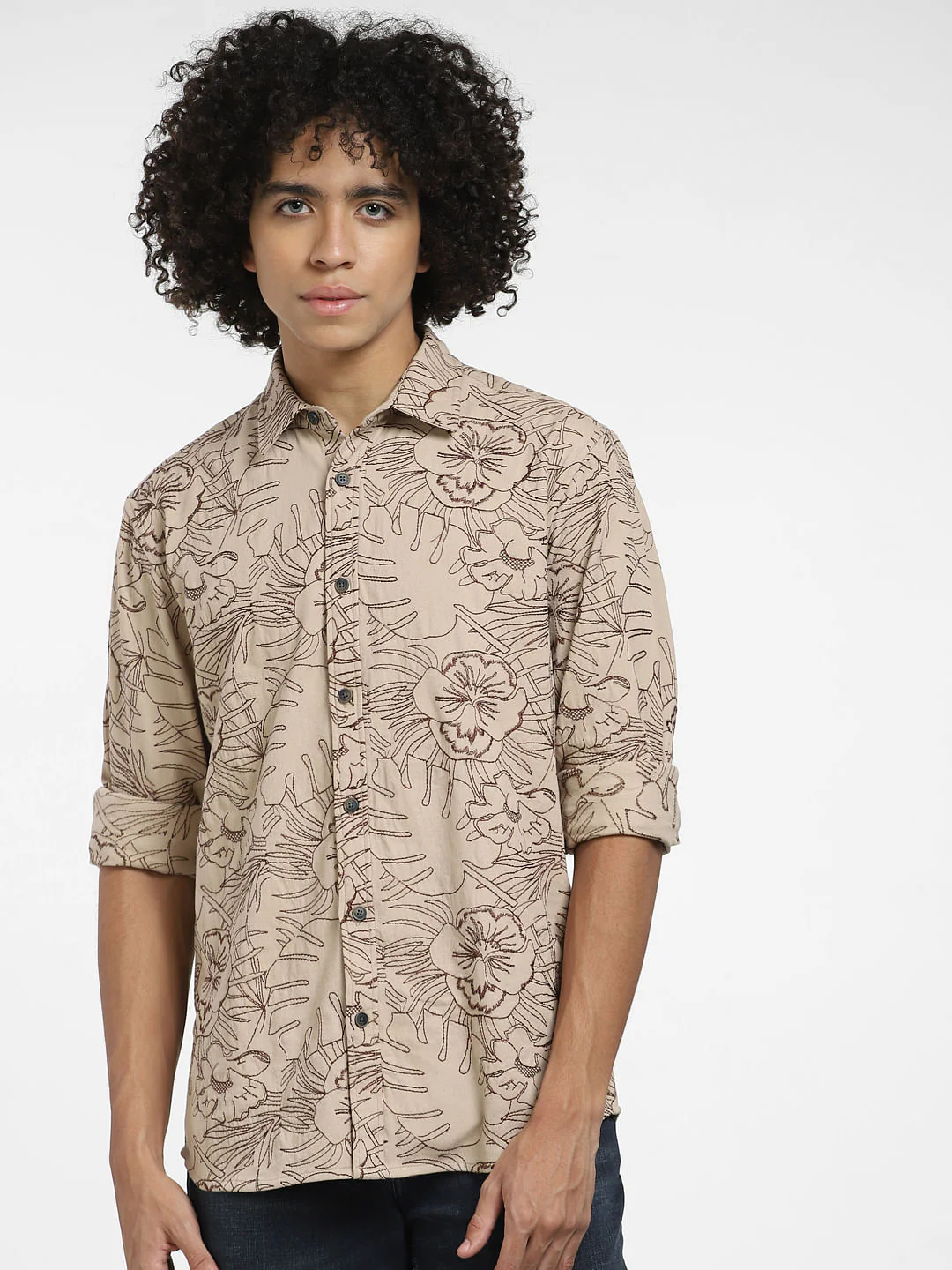 Brown Embroidered Full Sleeves Shirt - Image 2