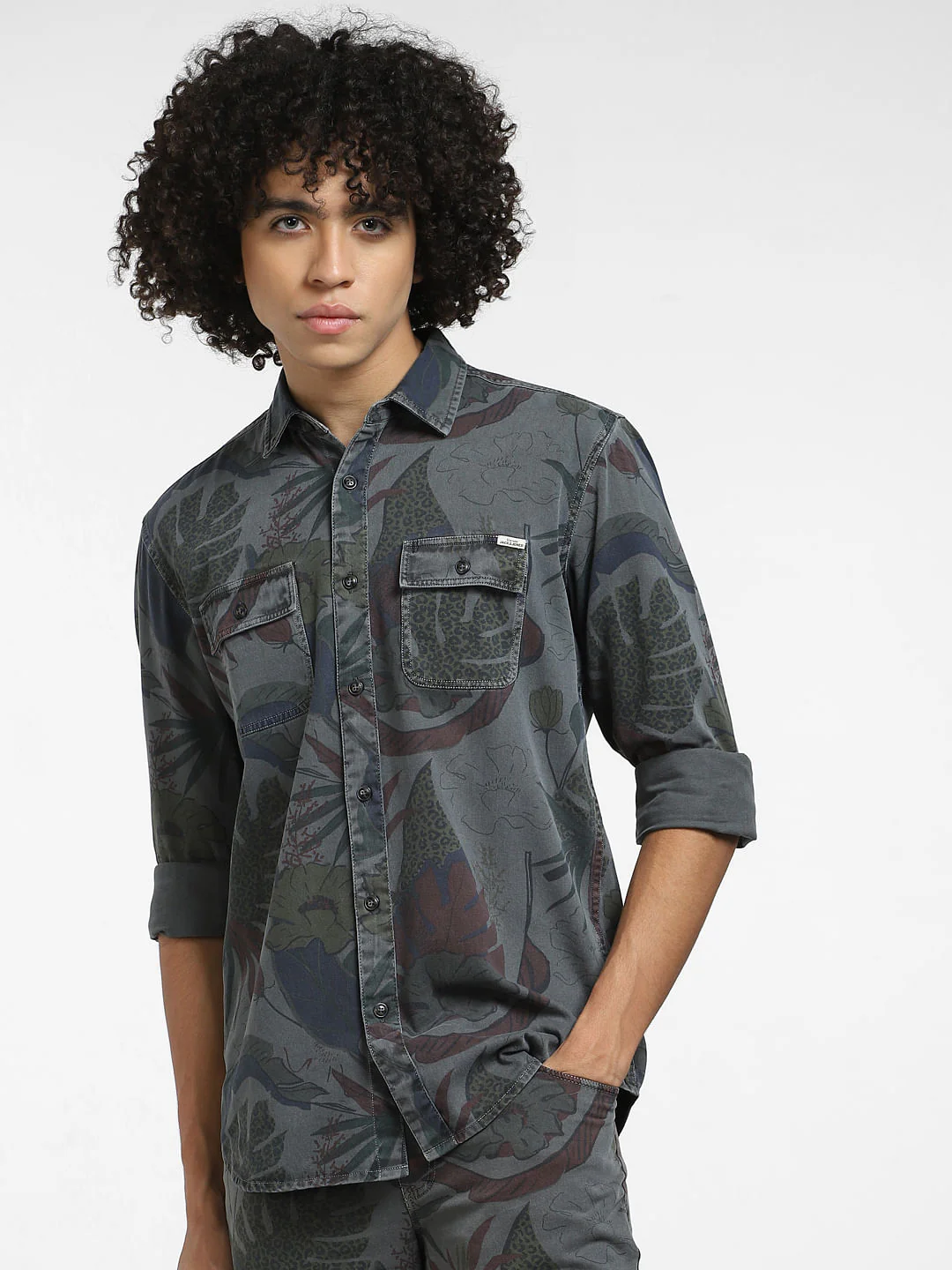 Grey Floral Co-ord Set Shirt - Image 2