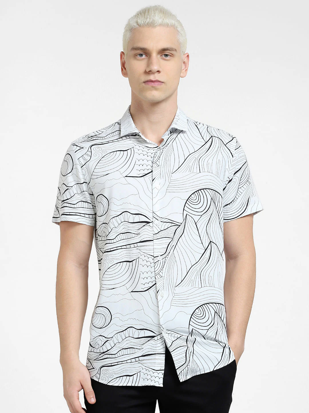 White Printed Short Sleeves Shirt - Image 2