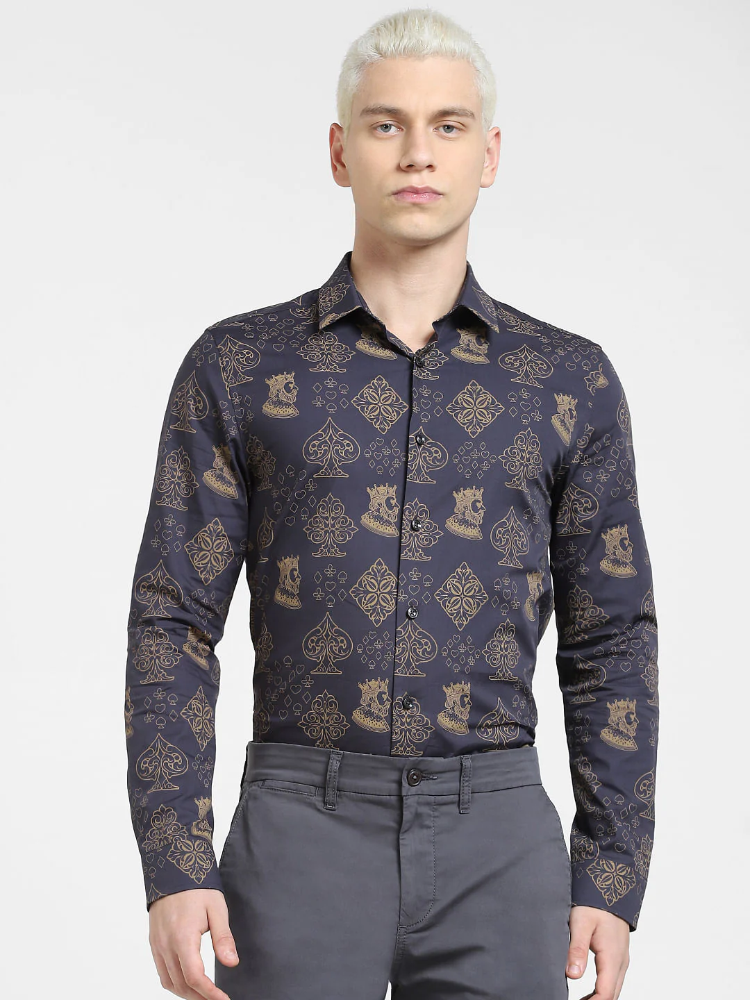 Black Printed Full Sleeves Shirt - Image 2
