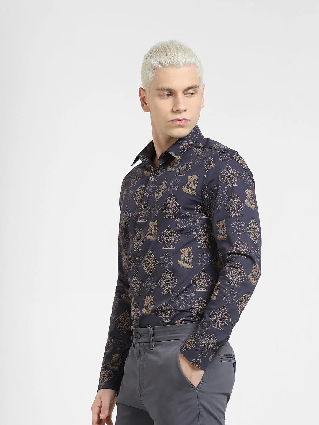 Black Printed Full Sleeves Shirt - Image 3