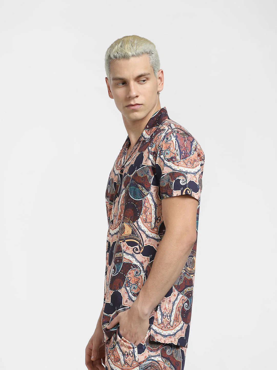 Brown Printed Short Sleeves Shirt - Image 3