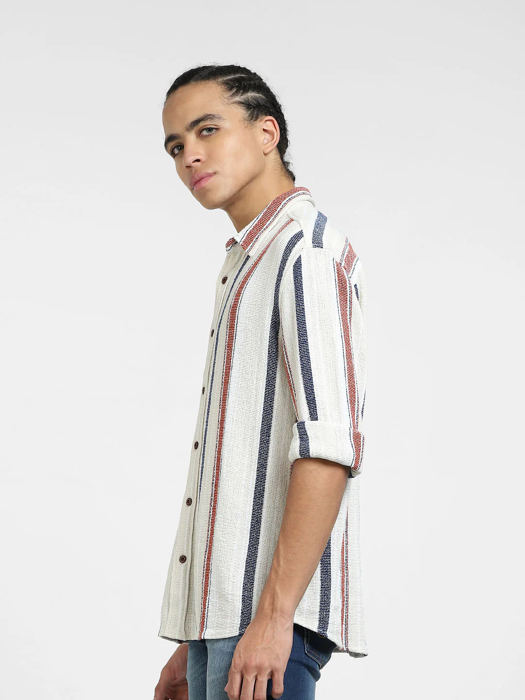 Beige Striped Full Sleeves Shirt - Image 3