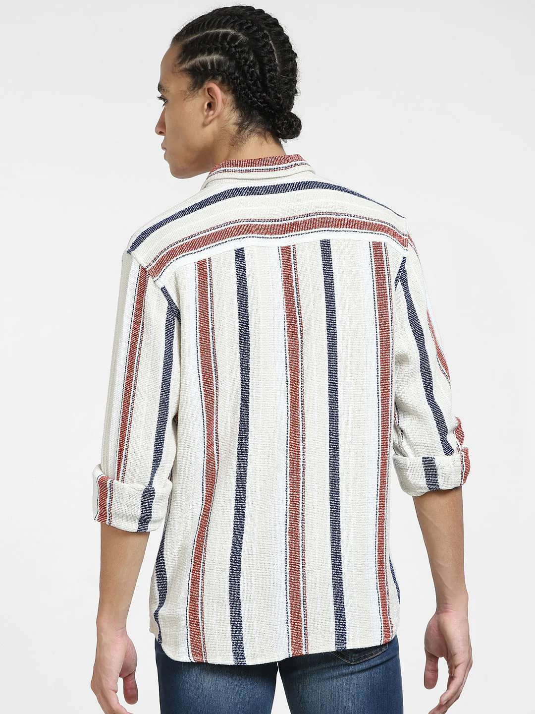 Beige Striped Full Sleeves Shirt - Image 4
