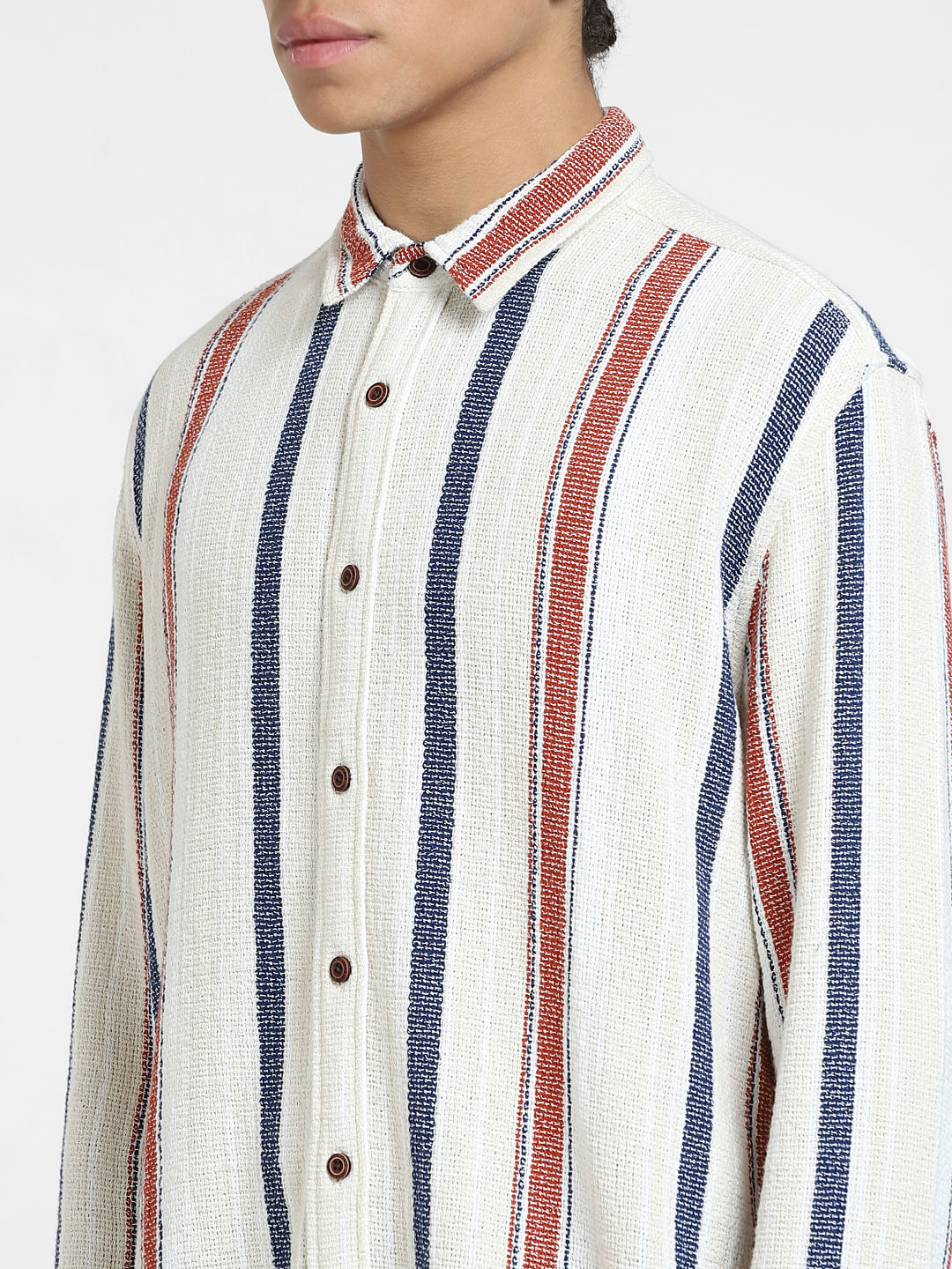 Beige Striped Full Sleeves Shirt - Image 5