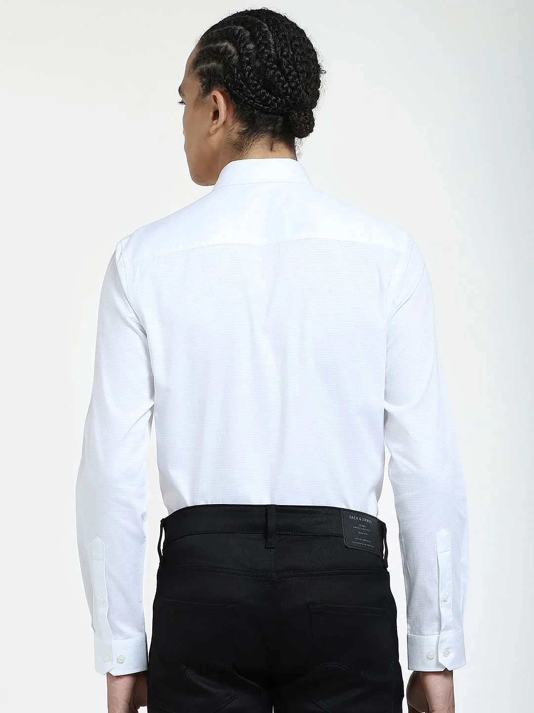 White Self-Print Full Sleeves Shirt - Image 4