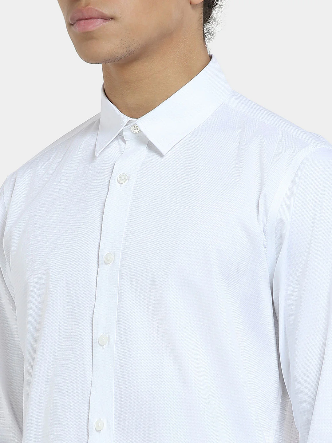 White Self-Print Full Sleeves Shirt - Image 5