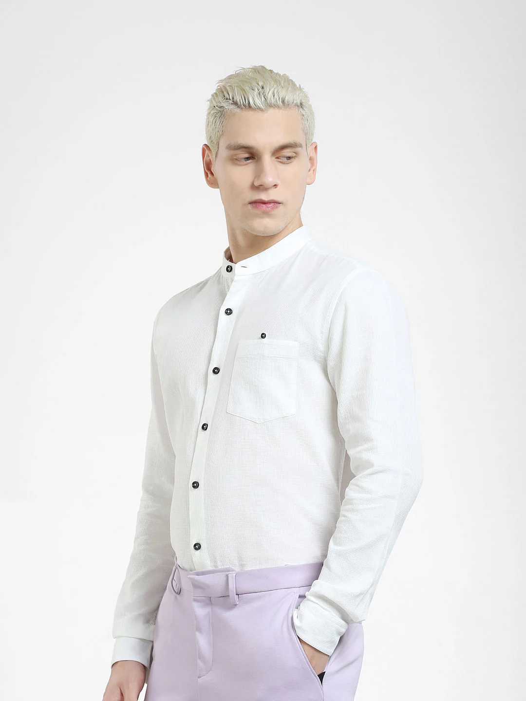 White Band Collar Full Sleeves Shirt - Image 3