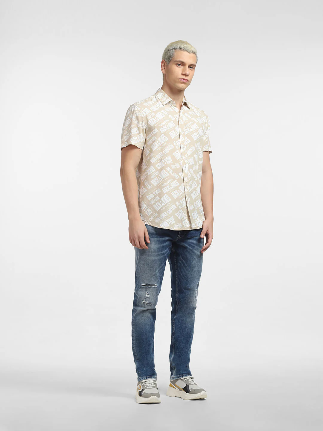 Beige Logo Print Short Sleeves Shirt - Image 6