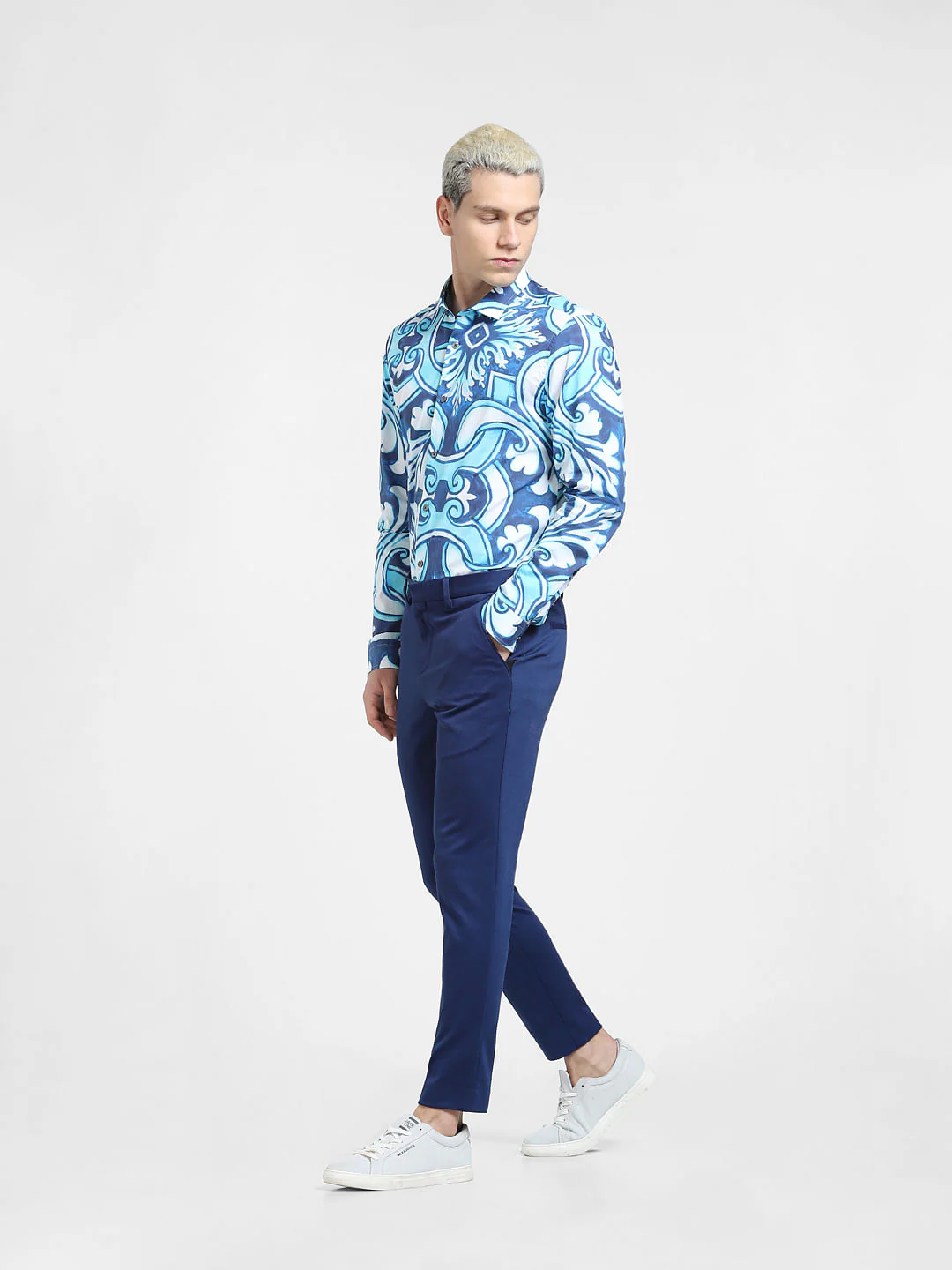 Blue Abstract Print Full Sleeves Shirt - Image 6
