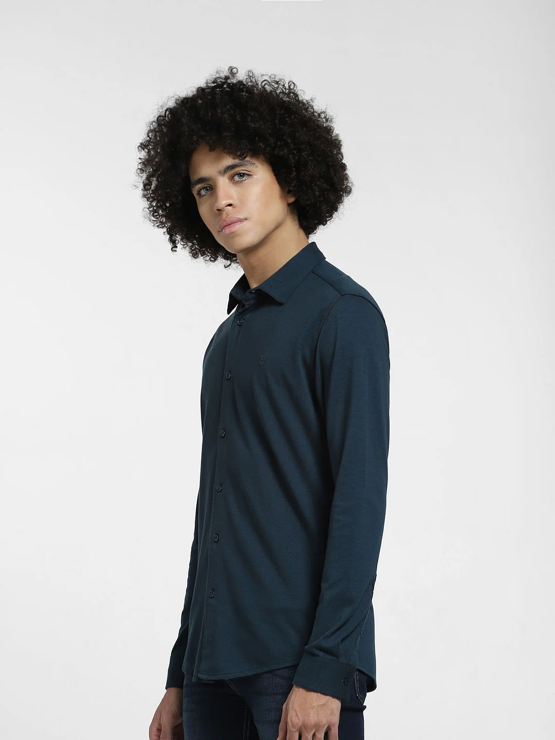 Deep Blue Knit Full Sleeves Shirt - Image 3