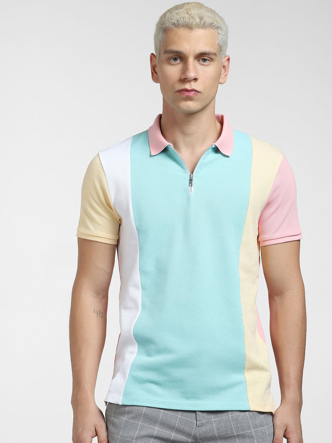 Pink Colourblocked Polo Neck T-shirt - Image 2