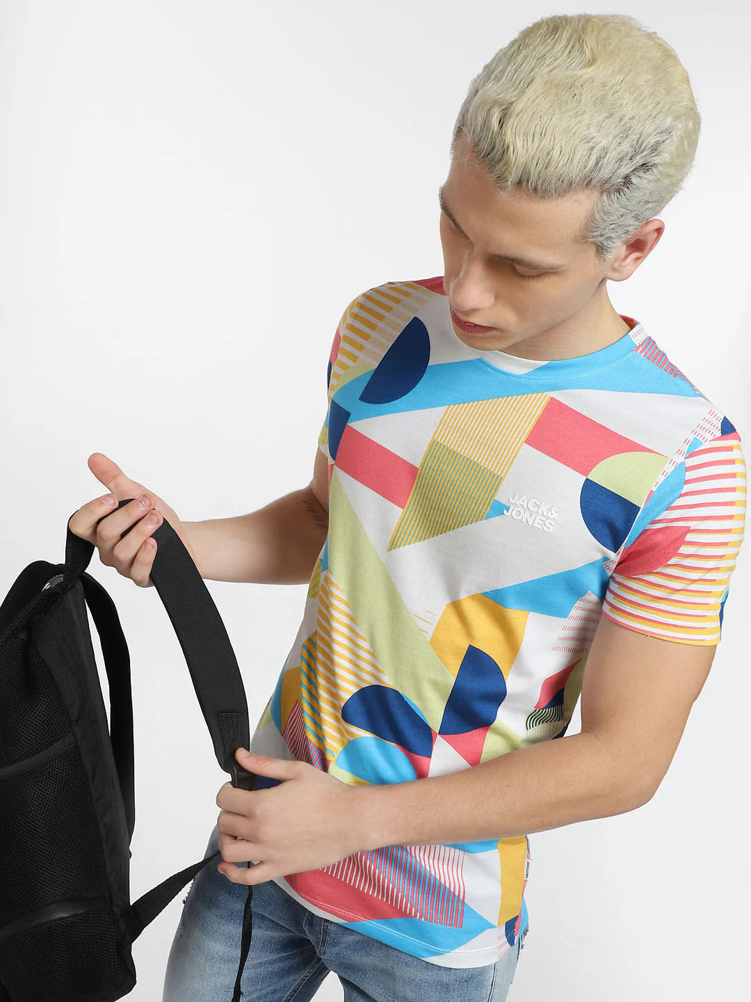 White Colourblocked Crew Neck T-shirt