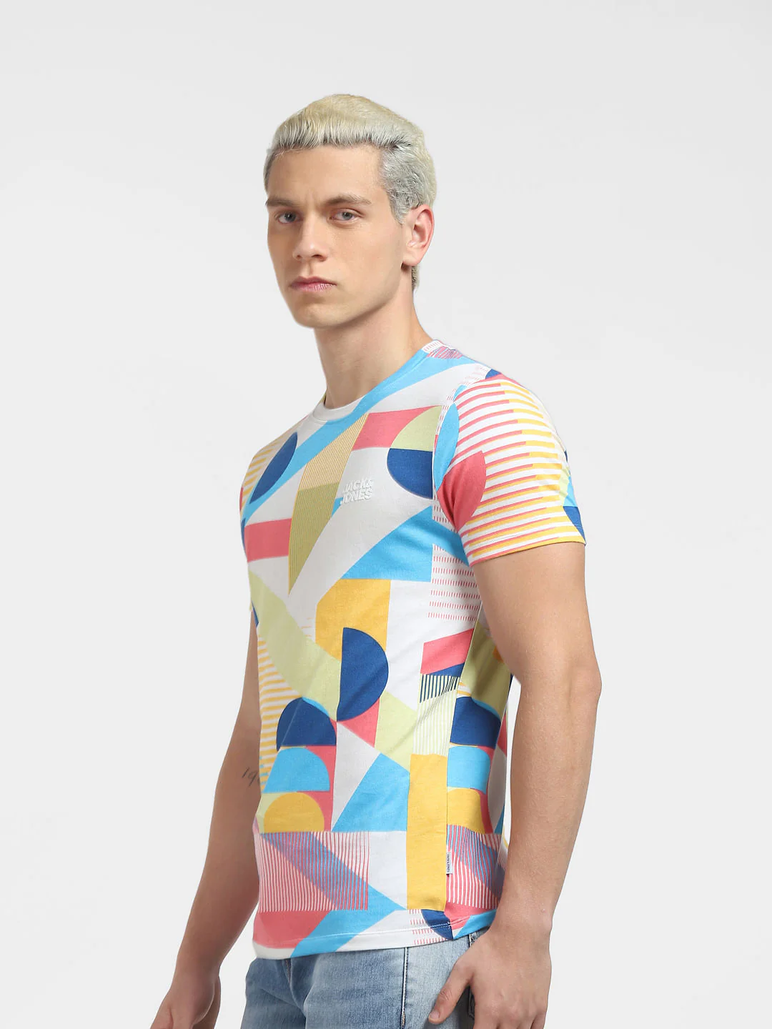 White Colourblocked Crew Neck T-shirt - Image 3