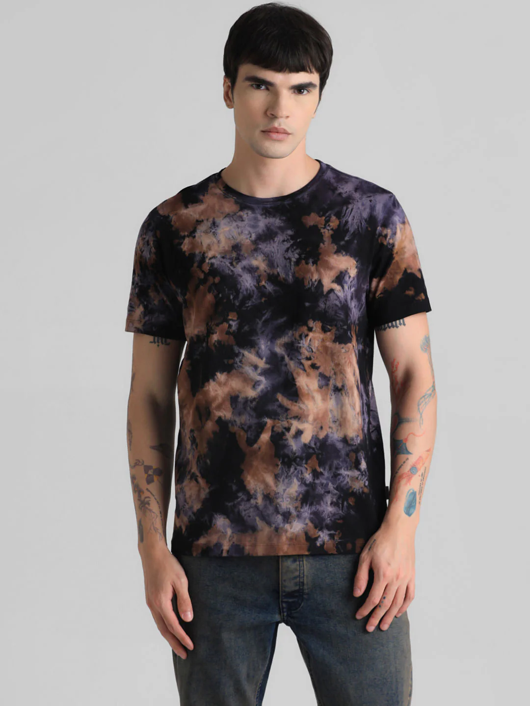 Black Tie-Dye Crew Neck T-shirt - Image 2