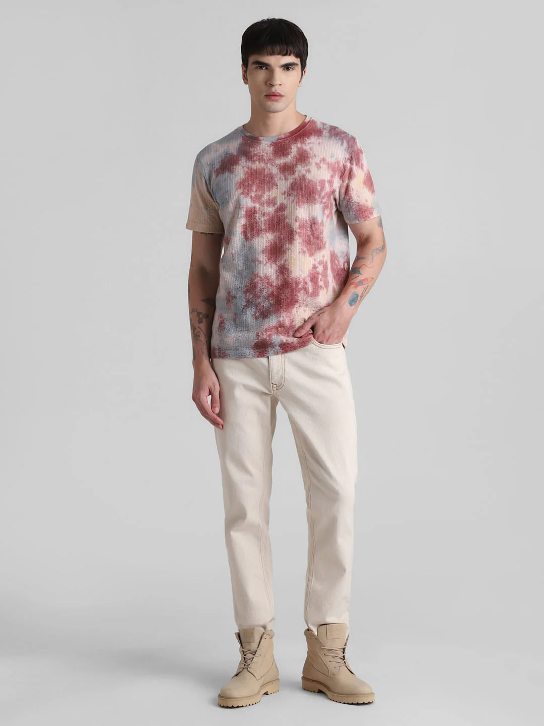 White Tie-Dye Crew Neck T-shirt - Image 6