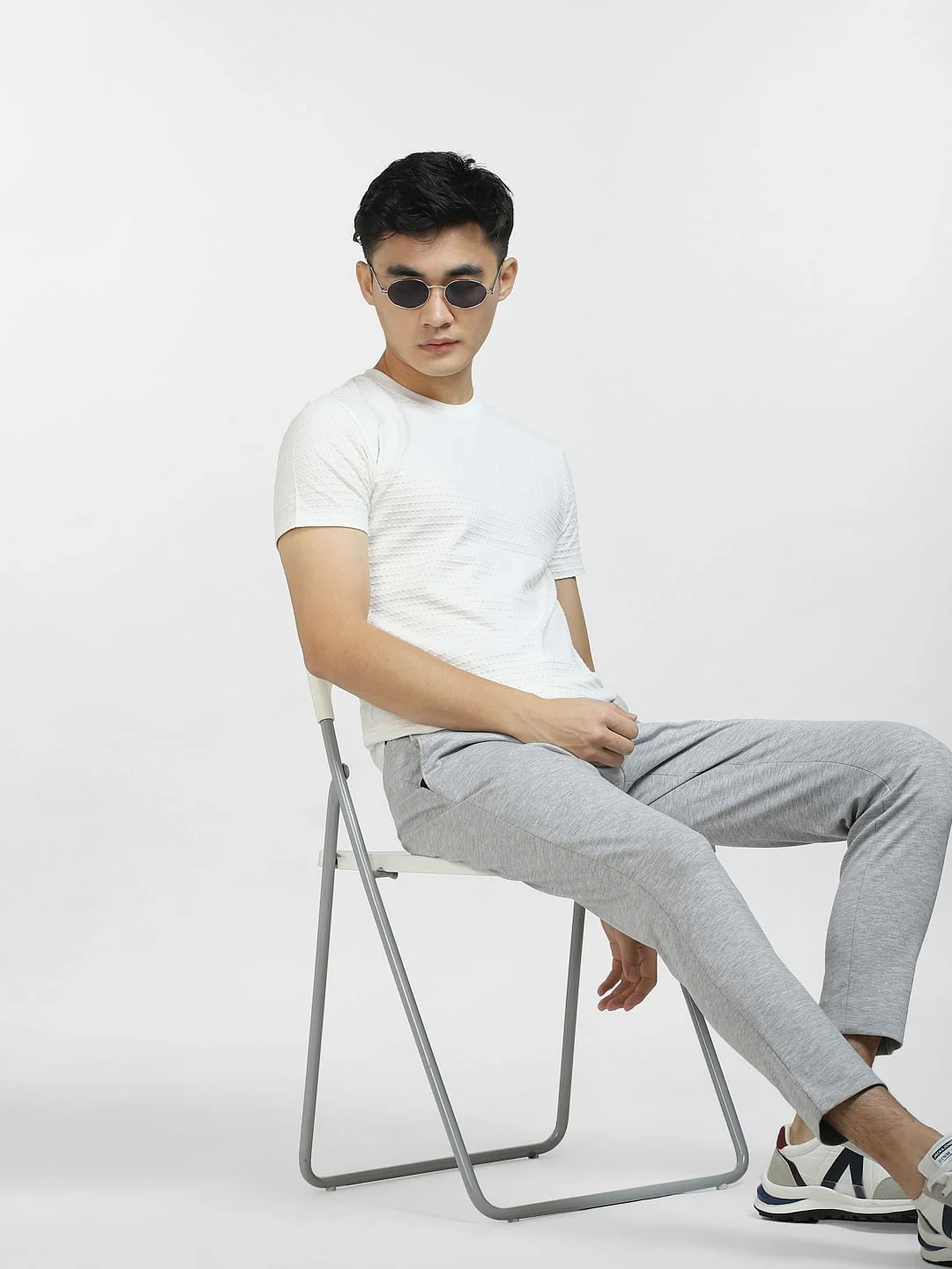 White Self-Design Crew Neck T-shirt
