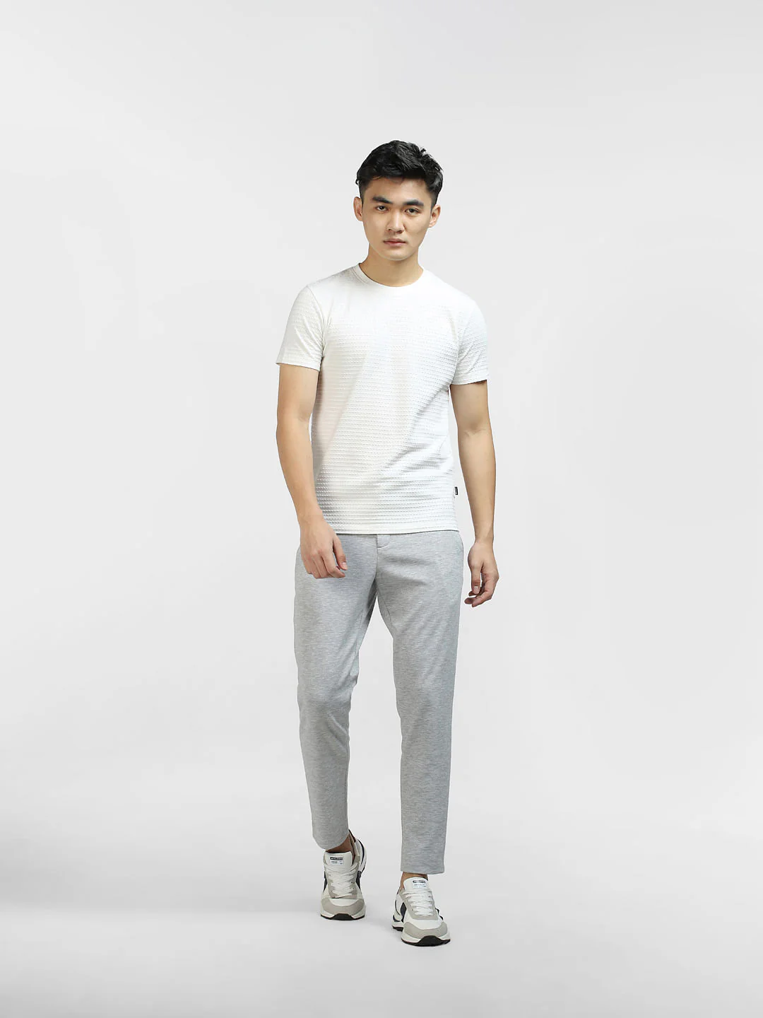 White Self-Design Crew Neck T-shirt - Image 6