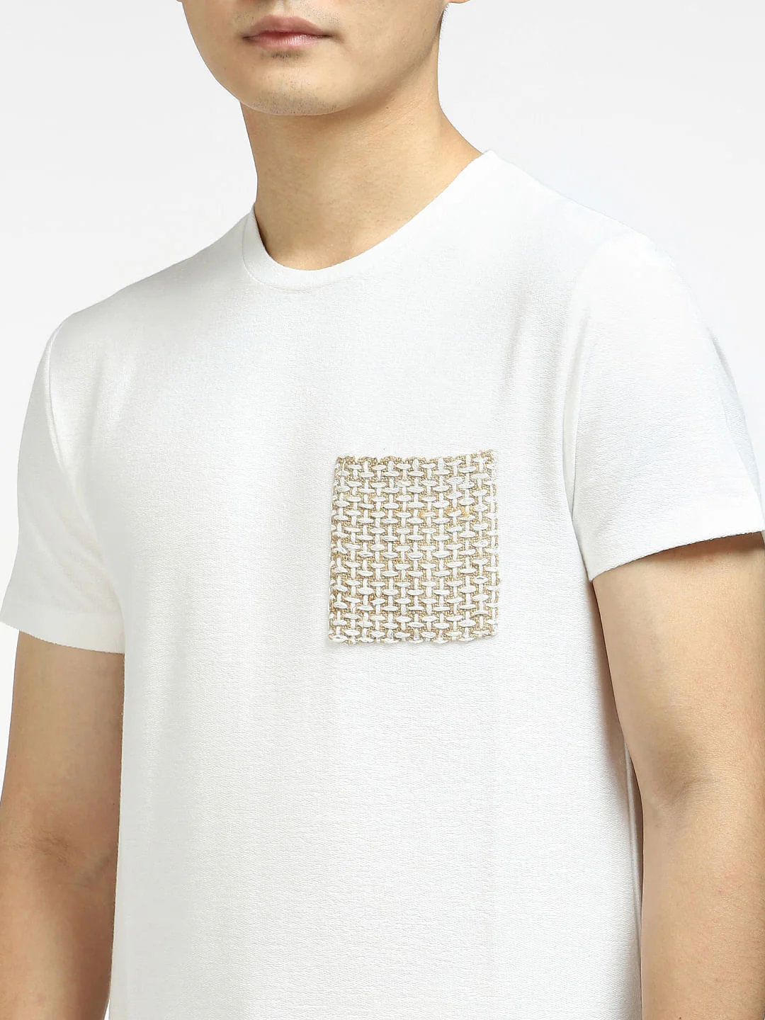 White Printed Pocket Crew Neck T-shirt - Image 5