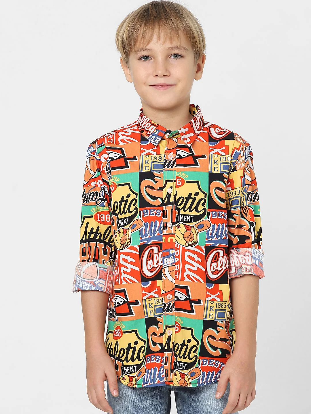 Boys Orange Typographic Print Shirt - Image 2