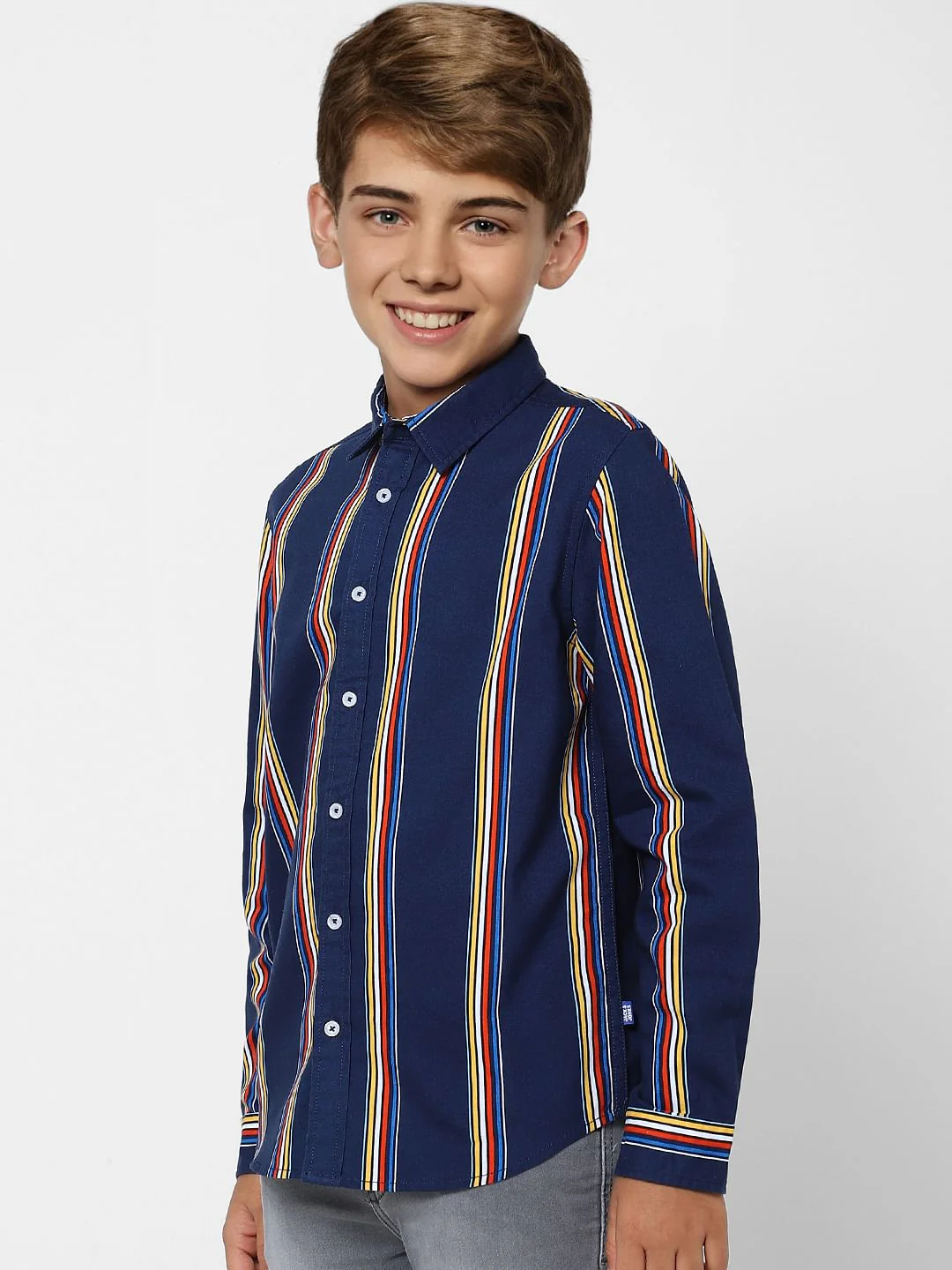 Boys Blue Striped Full Sleeves Shirt - Image 3