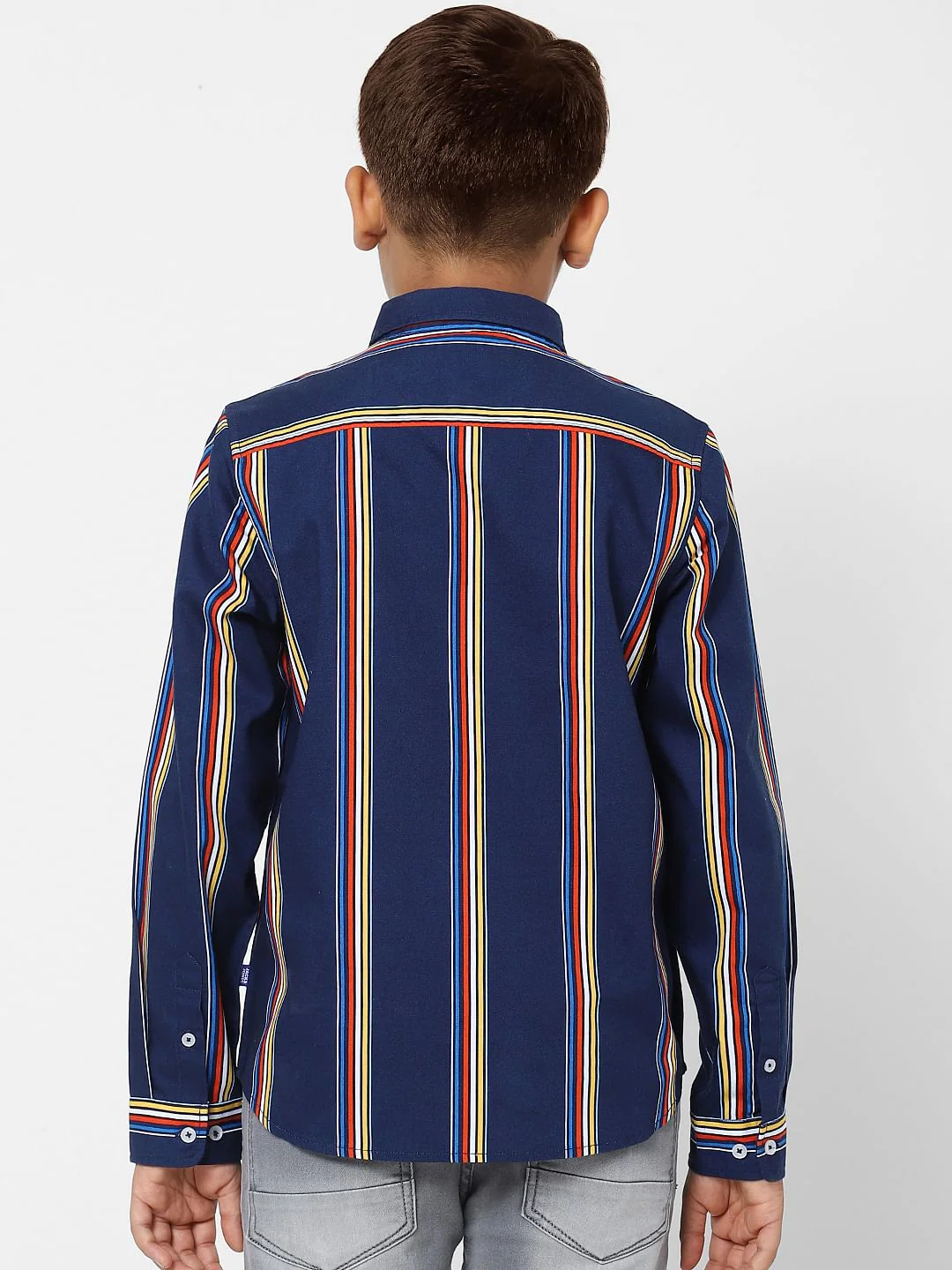 Boys Blue Striped Full Sleeves Shirt - Image 4